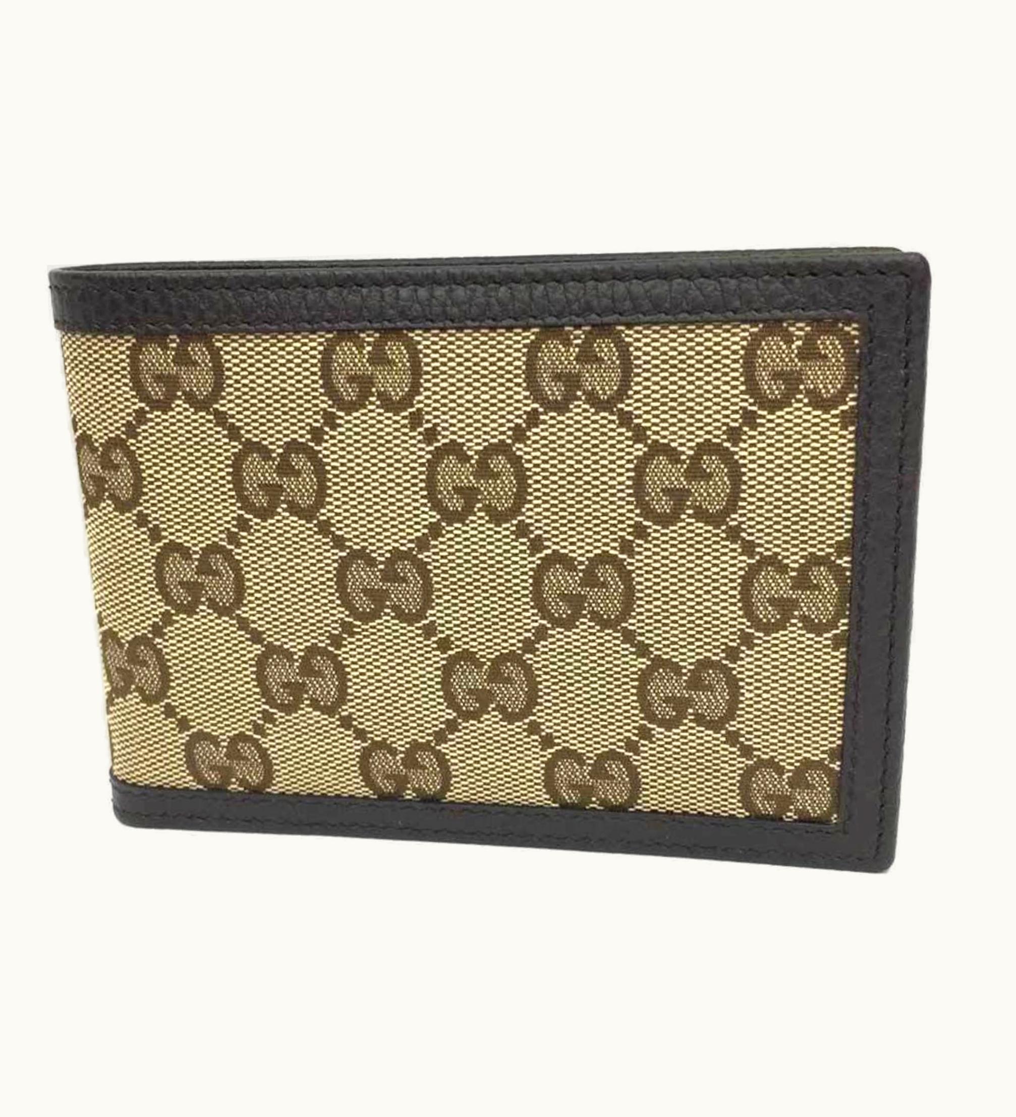 Gucci 292534 GG Canvas Bi-Fold Wallet (Ri) Beige X Dark Brown Men's