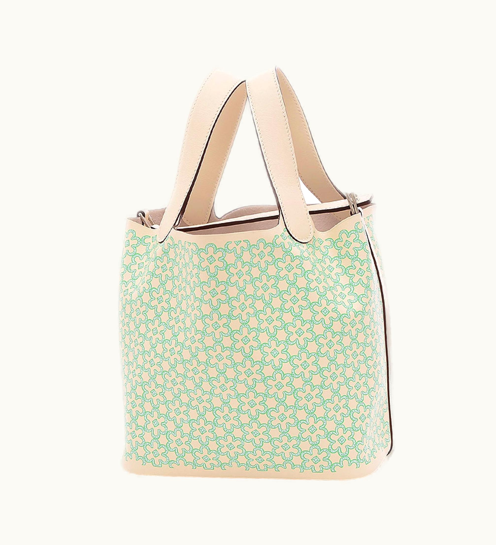 Hermès Picotin Lock PM 18 Lucky Daisy Swift Nata/Vert Handbag