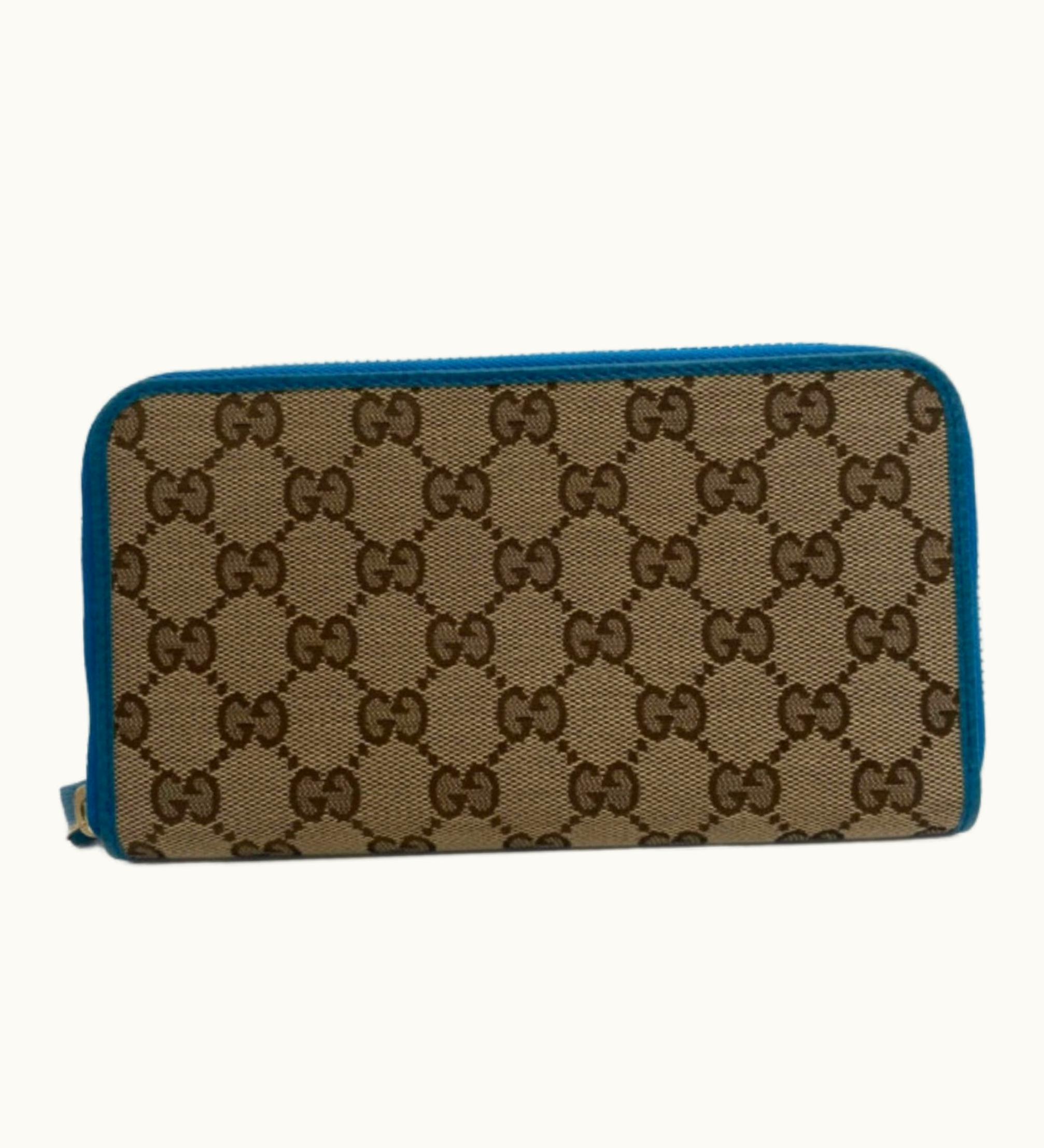 Gucci 363423 Round Zipper GG Canvas Long Wallet Blue Ladies