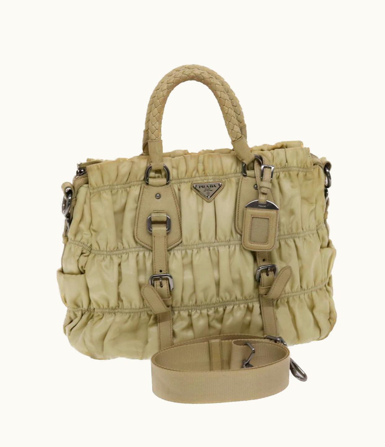 Prada Hand Bag Nylon Leather 2Way Beige Cream