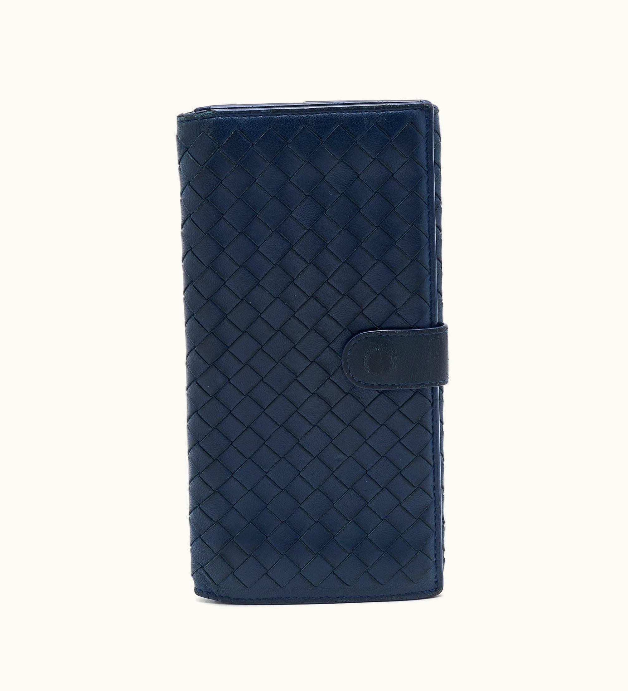 Bottega Veneta Blue Intrecciato Leather Flap Continental Wallet