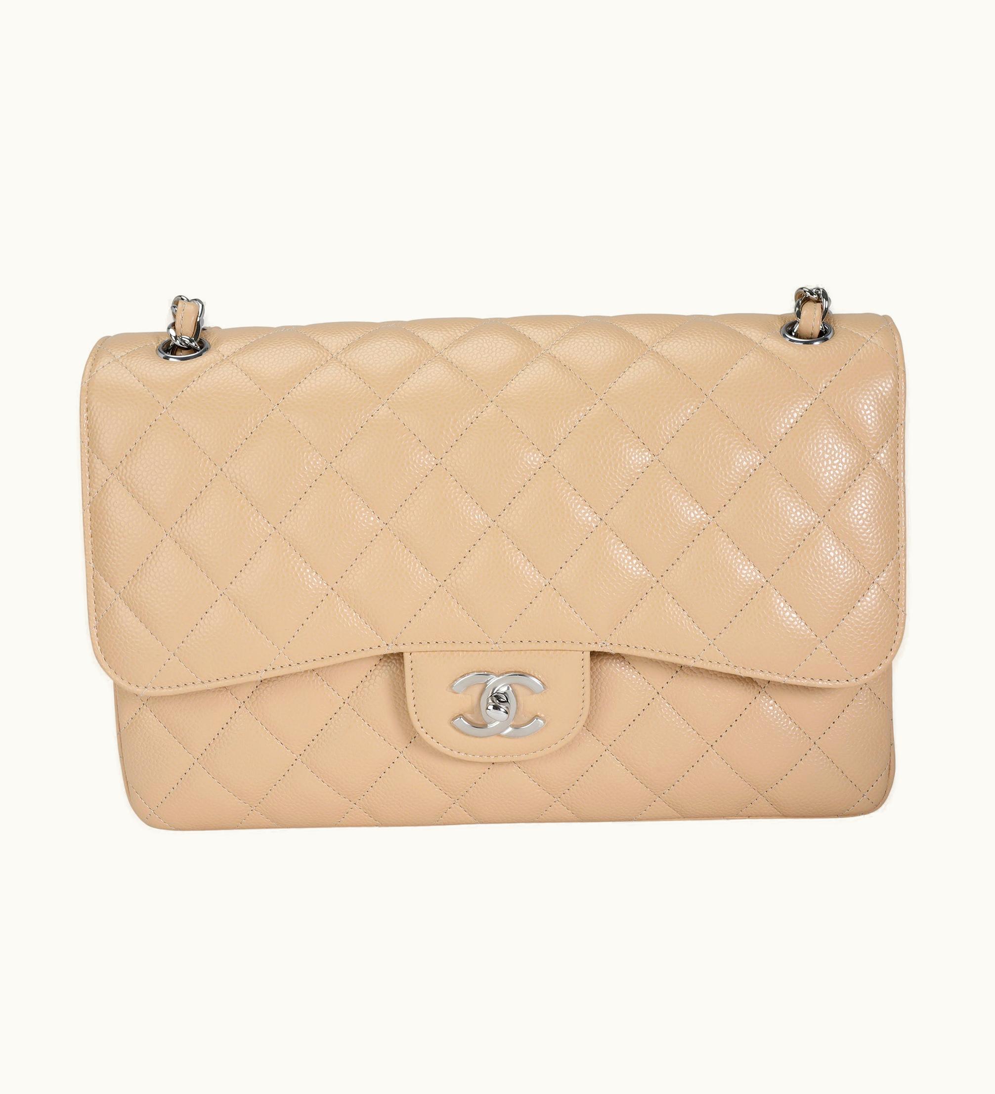 Chanel Classic Double Flap Crossbody Bag Beige Caviar Jumbo