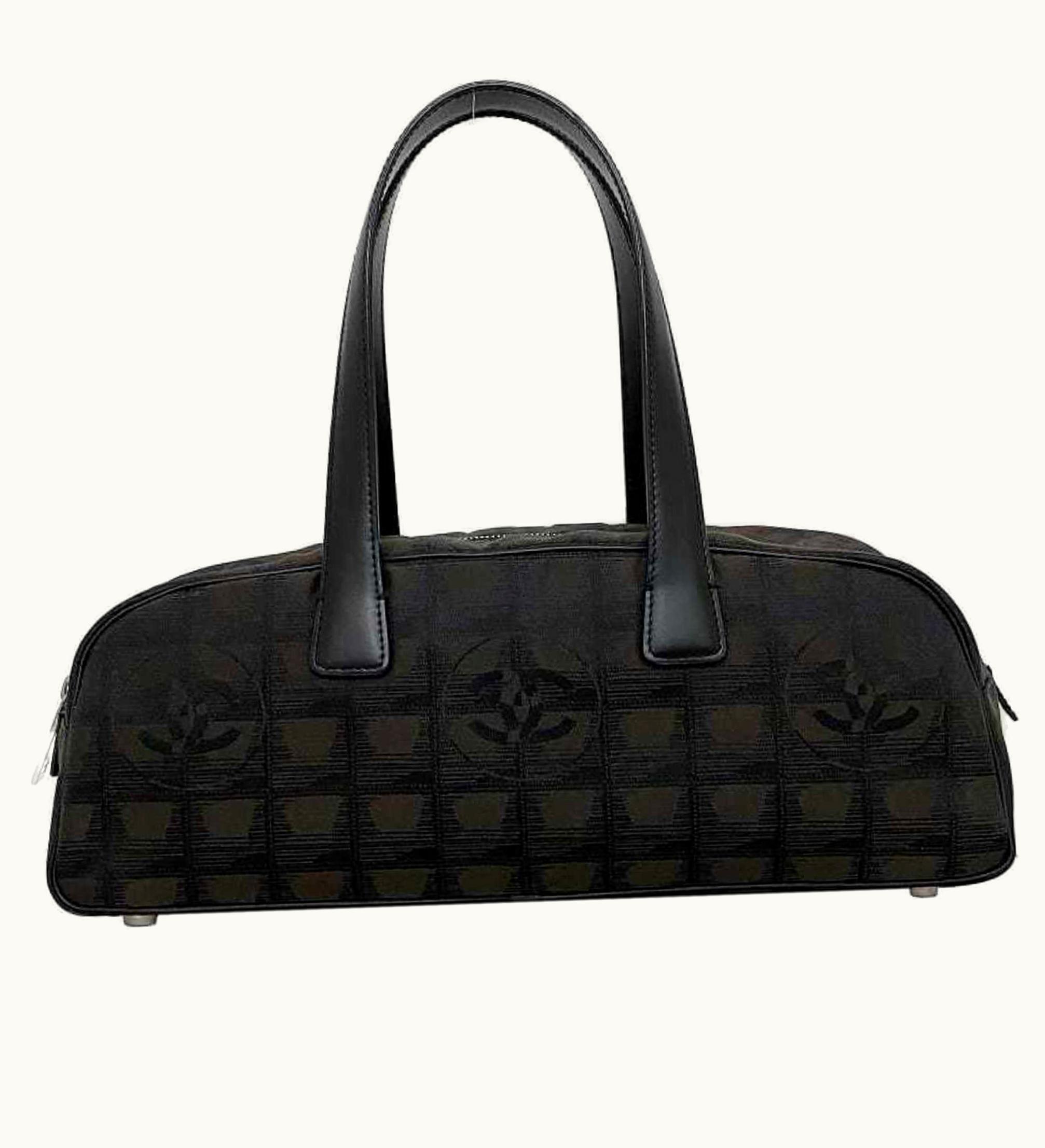 Chanel Boston Bag Brown Black New A15828 Cocomark Nylon Leather 10Th