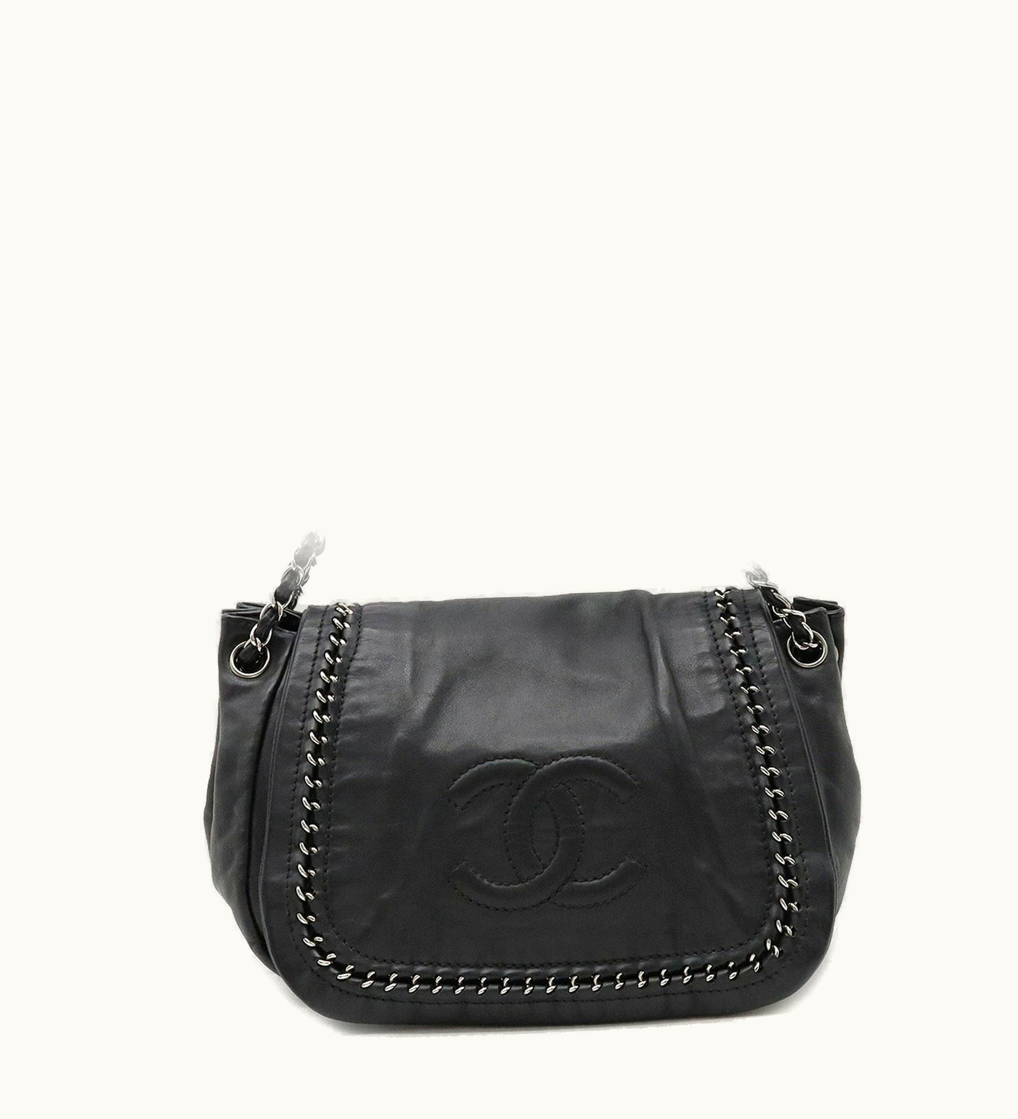Chanel Luxury Line Here Mark Shoulder Bag Chain Leather Black