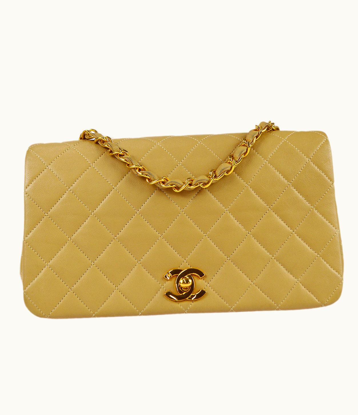 Chanel Full Flap Chain Shoulder Bag Beige Lambskin 78394