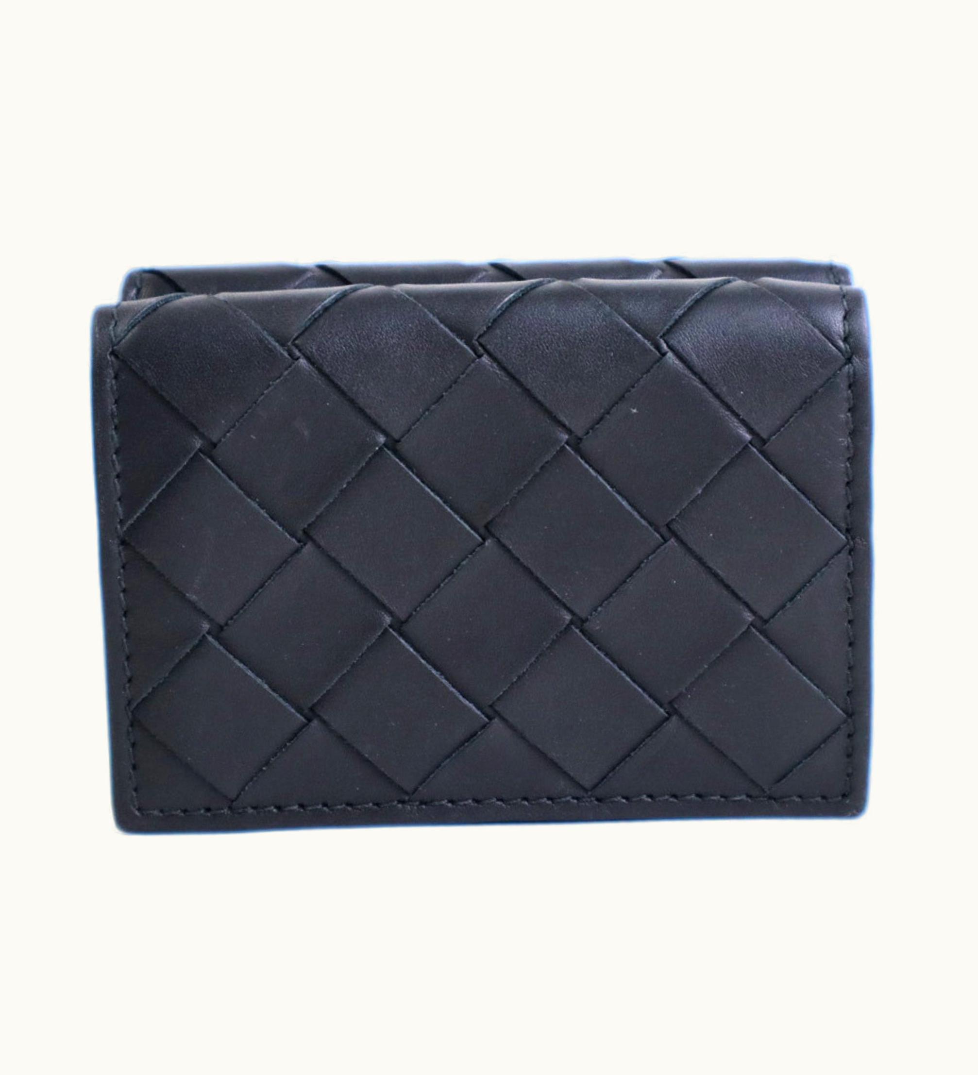 Bottega Veneta Trifold Wallet Intrecciato Leather Black Unisex