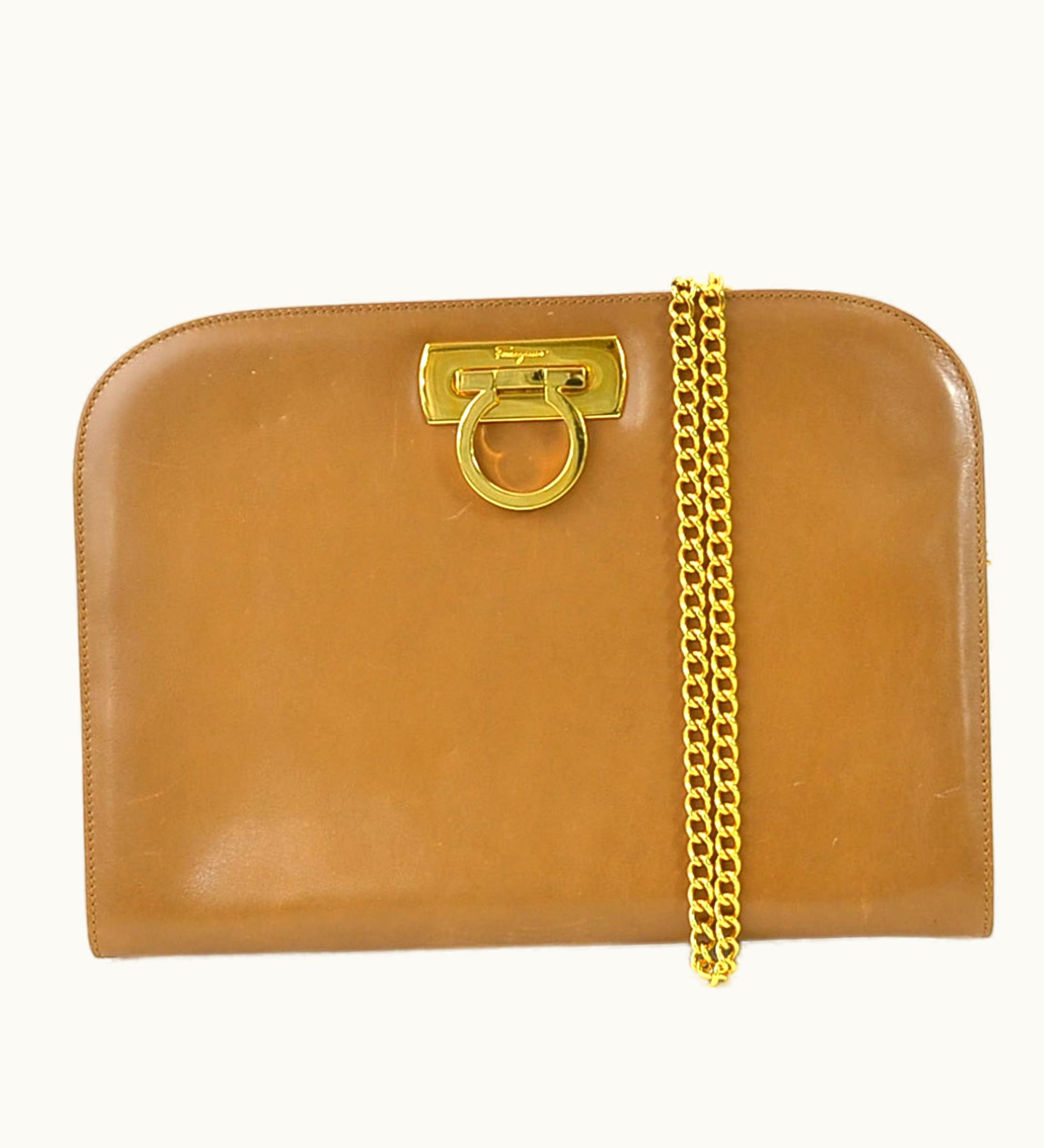 Salvatore Ferragamo Crossbody Shoulder Bag Gancini Leather/Metal Brown/Gold Women's
