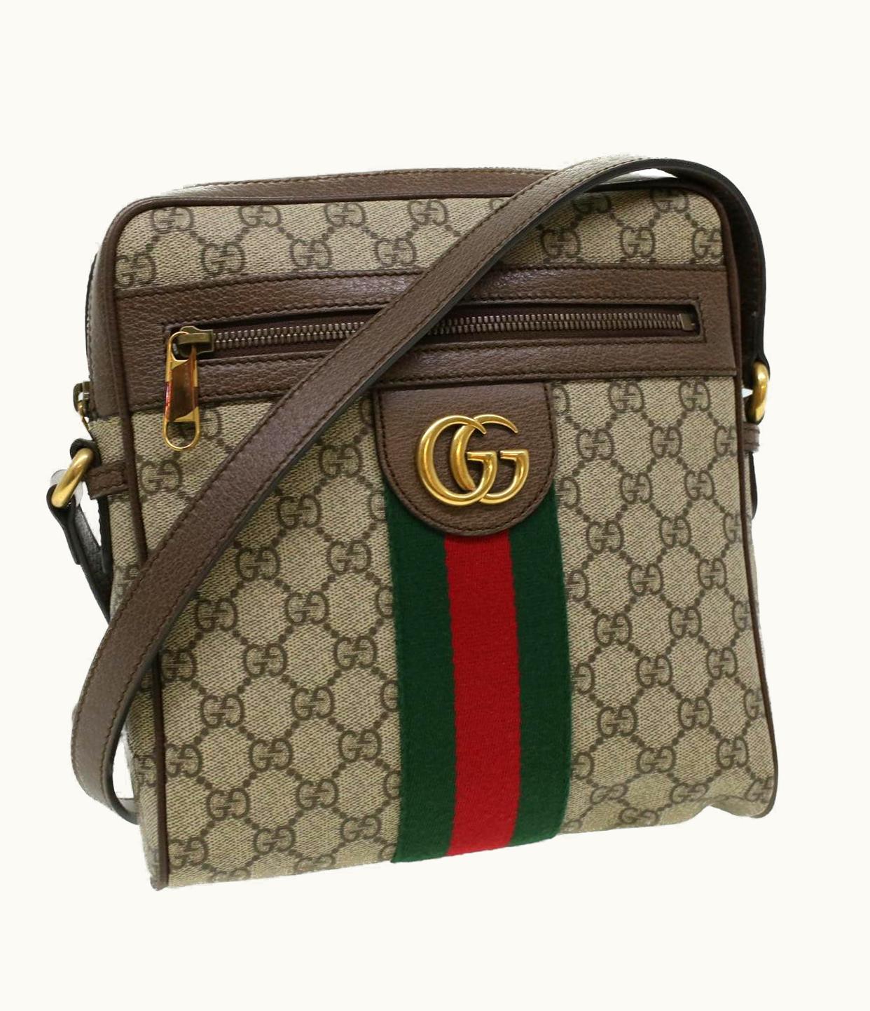 Gucci GG Canvas Sherry Line Shoulder Bag Beige Red Green