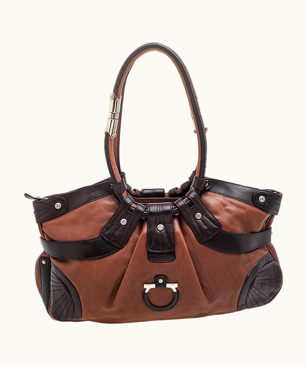 Salvatore Ferragamo Brown Leather Gancini Shoulder Bag