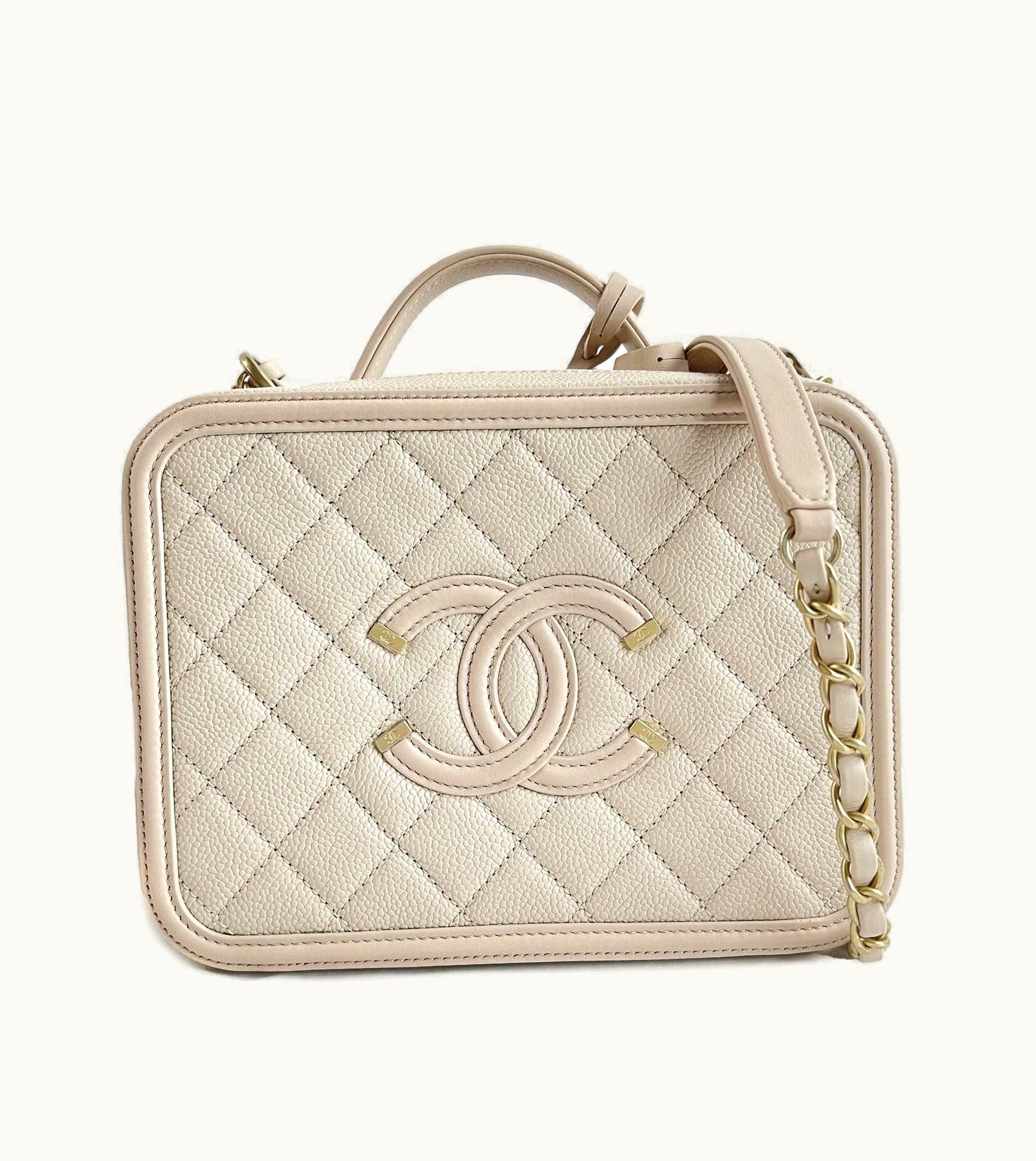 Chanel Excellent CC Filigree Vanity Case Medium Pink Beige Crossbody Handbag