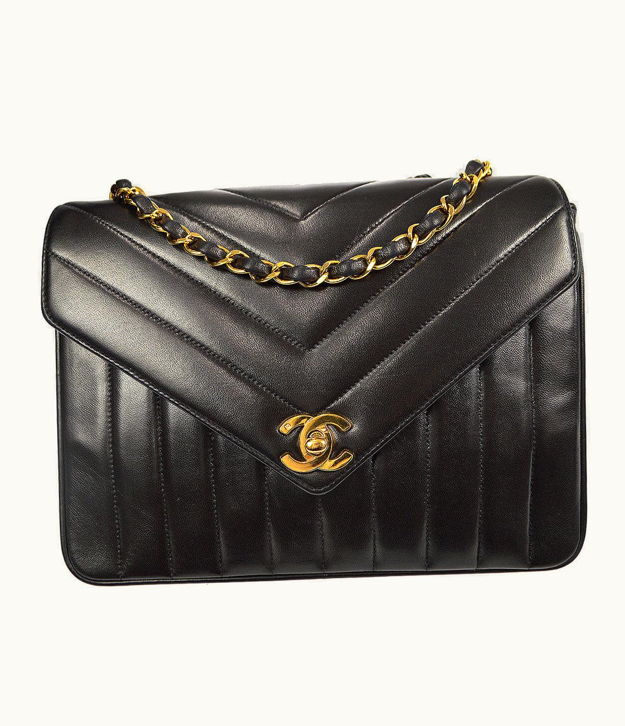 Chanel V Stitch Mademoiselle Double Chain Shoulder Bag Lambskin 87798