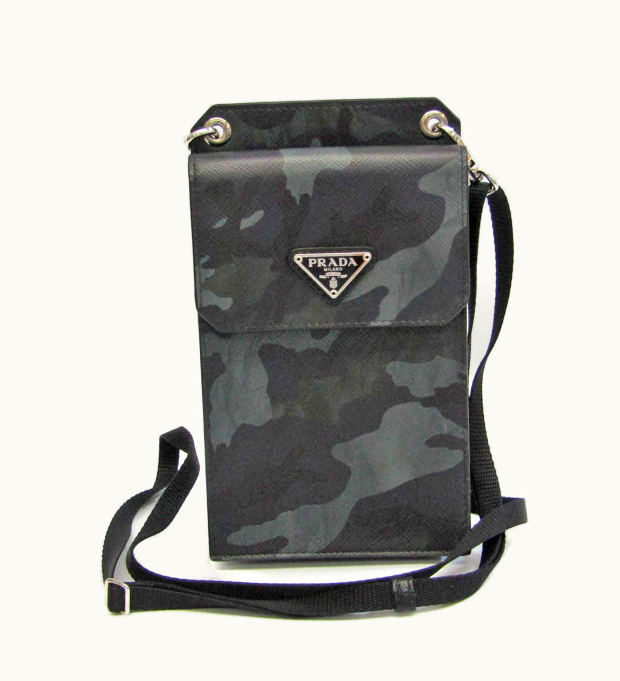 Prada Shoulder Pouch Women's Saffiano Shoulder Bag Black, Khaki