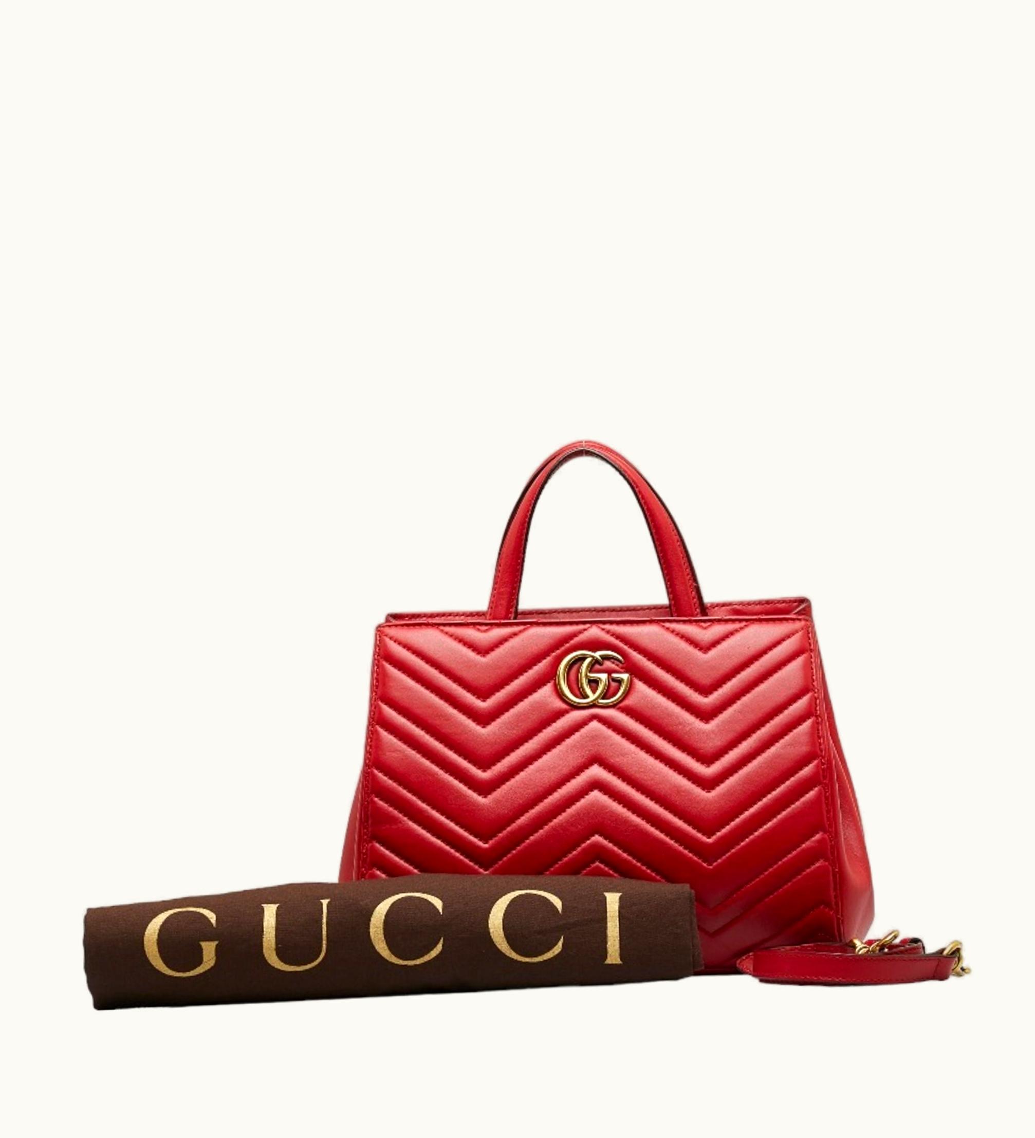 Gucci GG Marmont Quilted Handbag Shoulder Bag 448054 Red Leather Women's