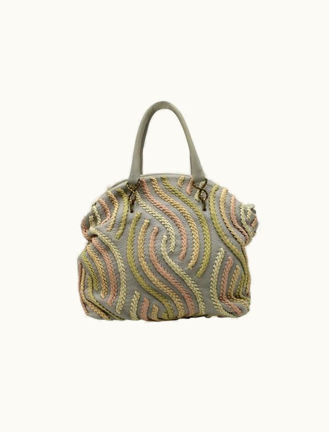 Bottega Veneta Limited Edition Light Grey Shoulder Bag - Pink & Cream Braiding 120/250