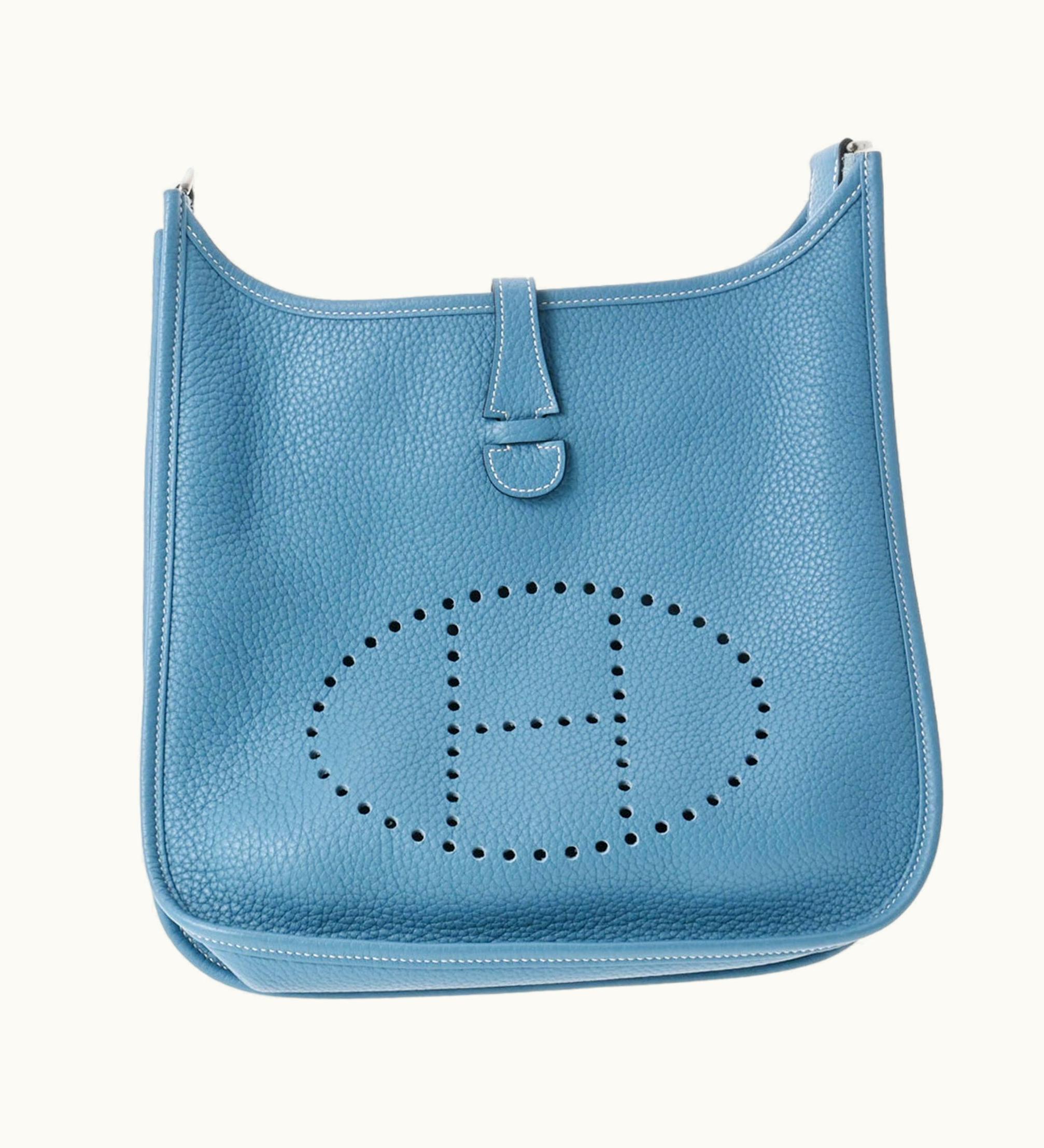 Hermès Evelyn 3 PM Blue Jean Palladium Hardware Taurillon Clemence Shoulder Bag