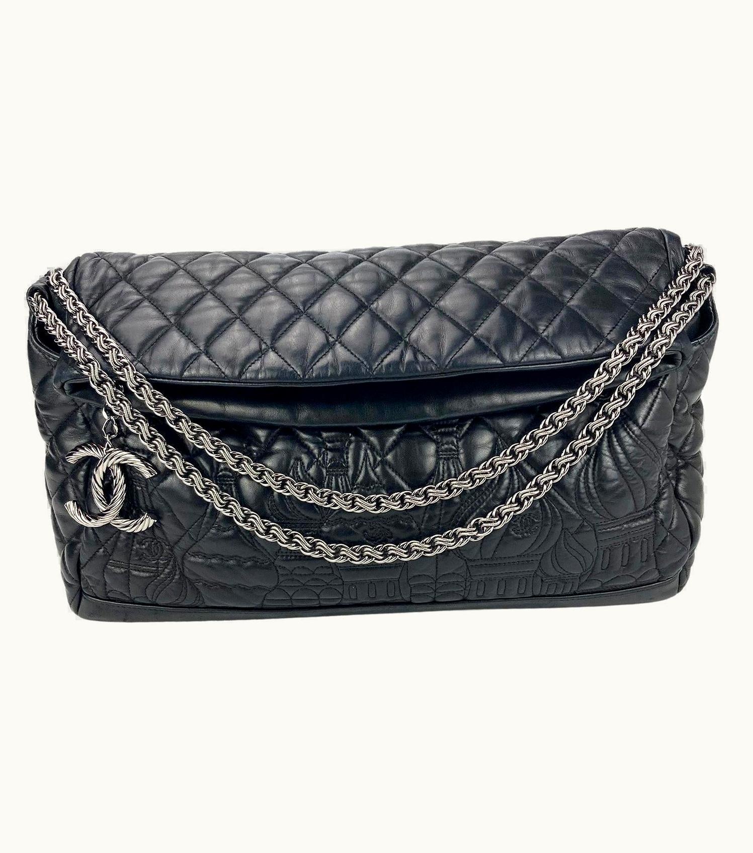 Chanel Moscow Scene Quilted Large Shoulder Bag Black