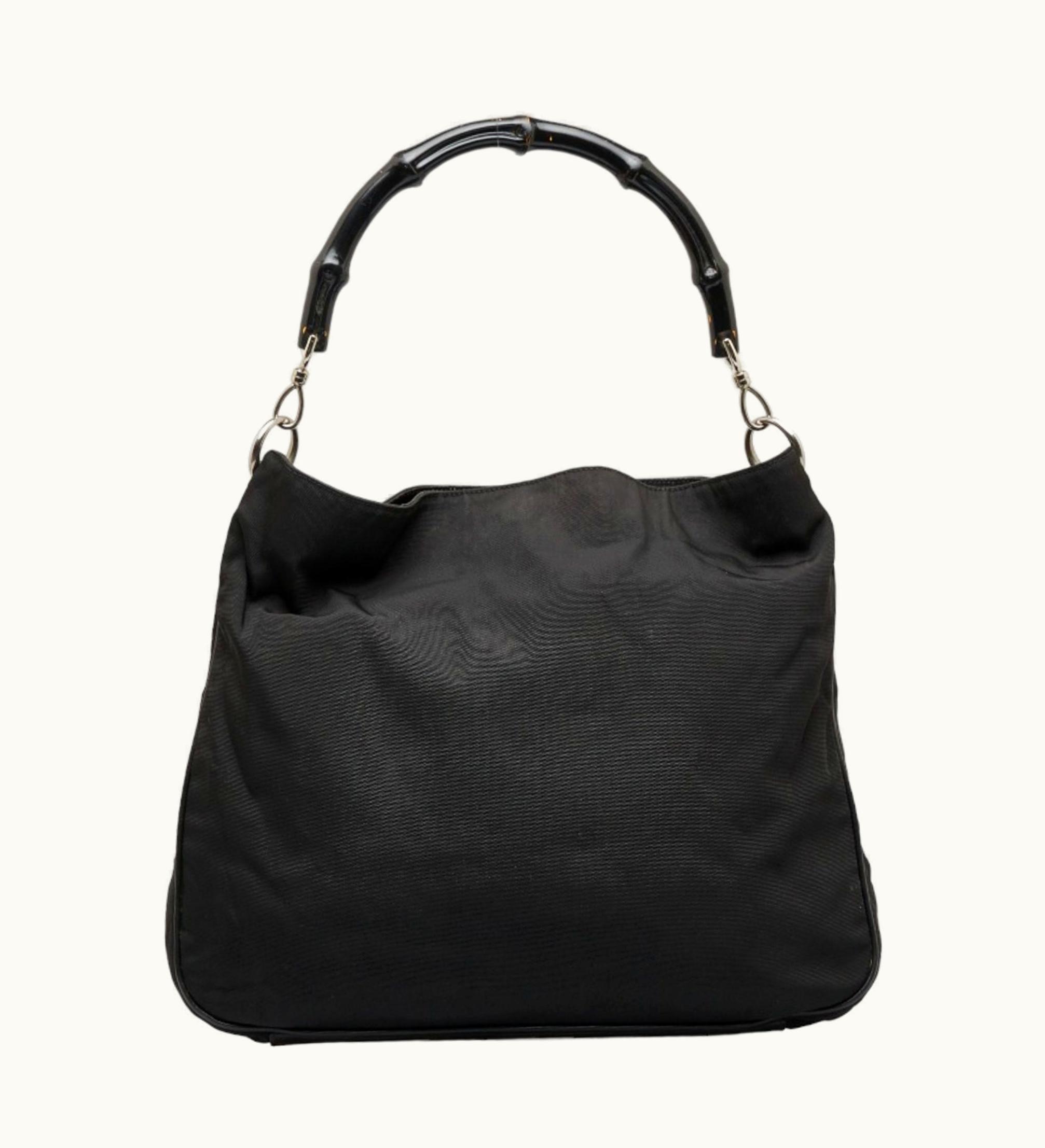 Gucci Bamboo Handbag One Shoulder Bag 001 1577 Black Canvas Leather Women's