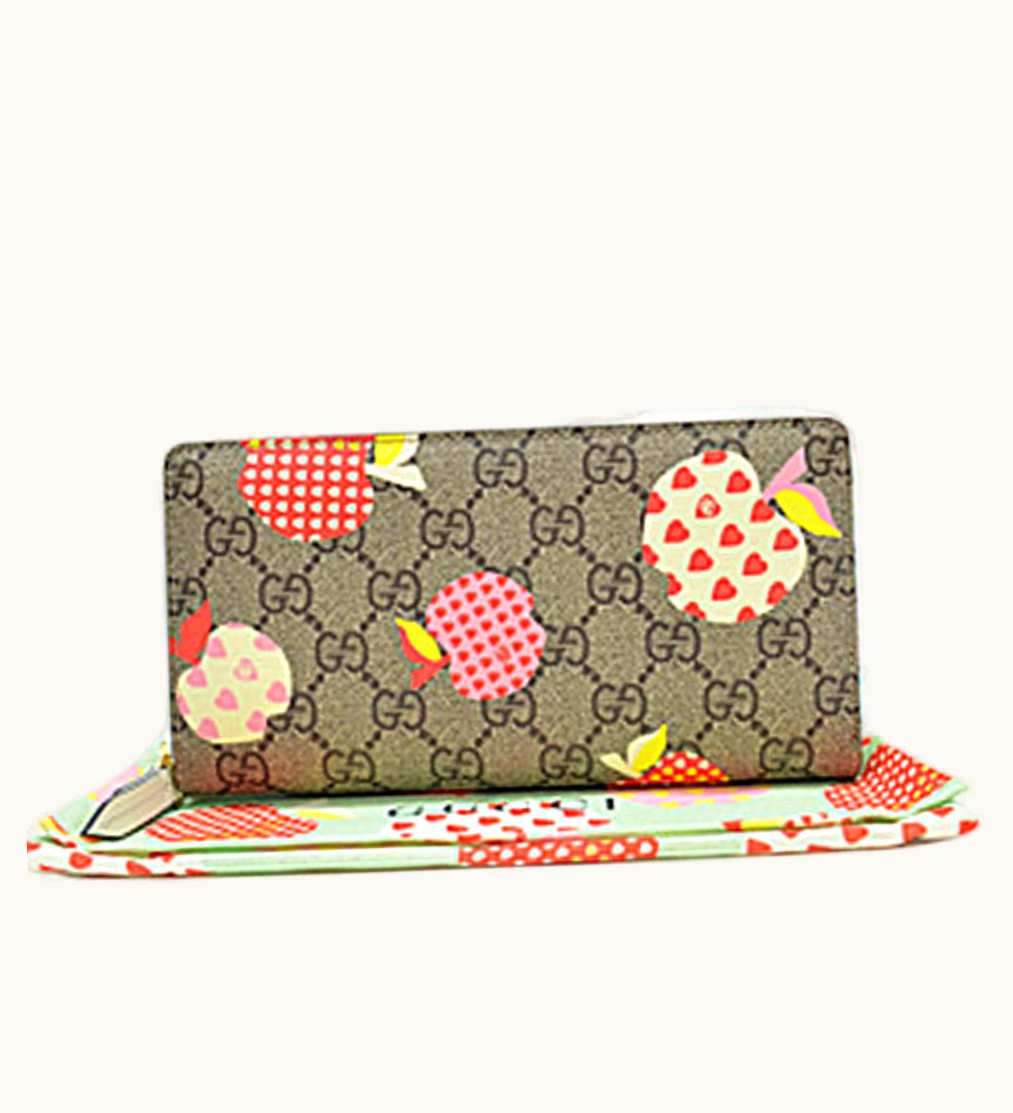 Gucci Round Zipper Long Wallet Le Pomme Apple + Heart Print GG Supreme Canvas Brown Series Women's 663924