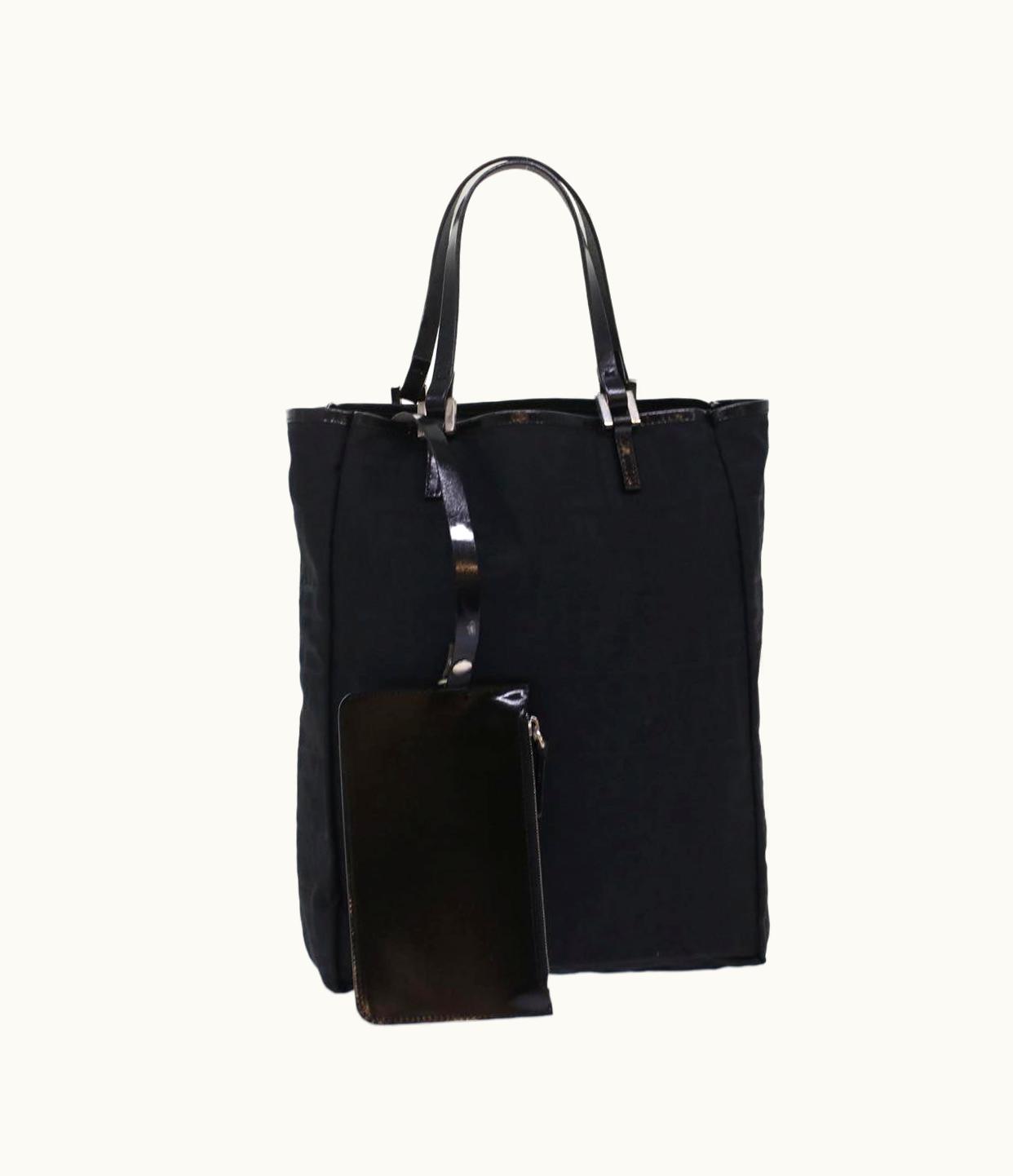 Fendi Zucchino Canvas Tote Bag Nylon Leather Black
