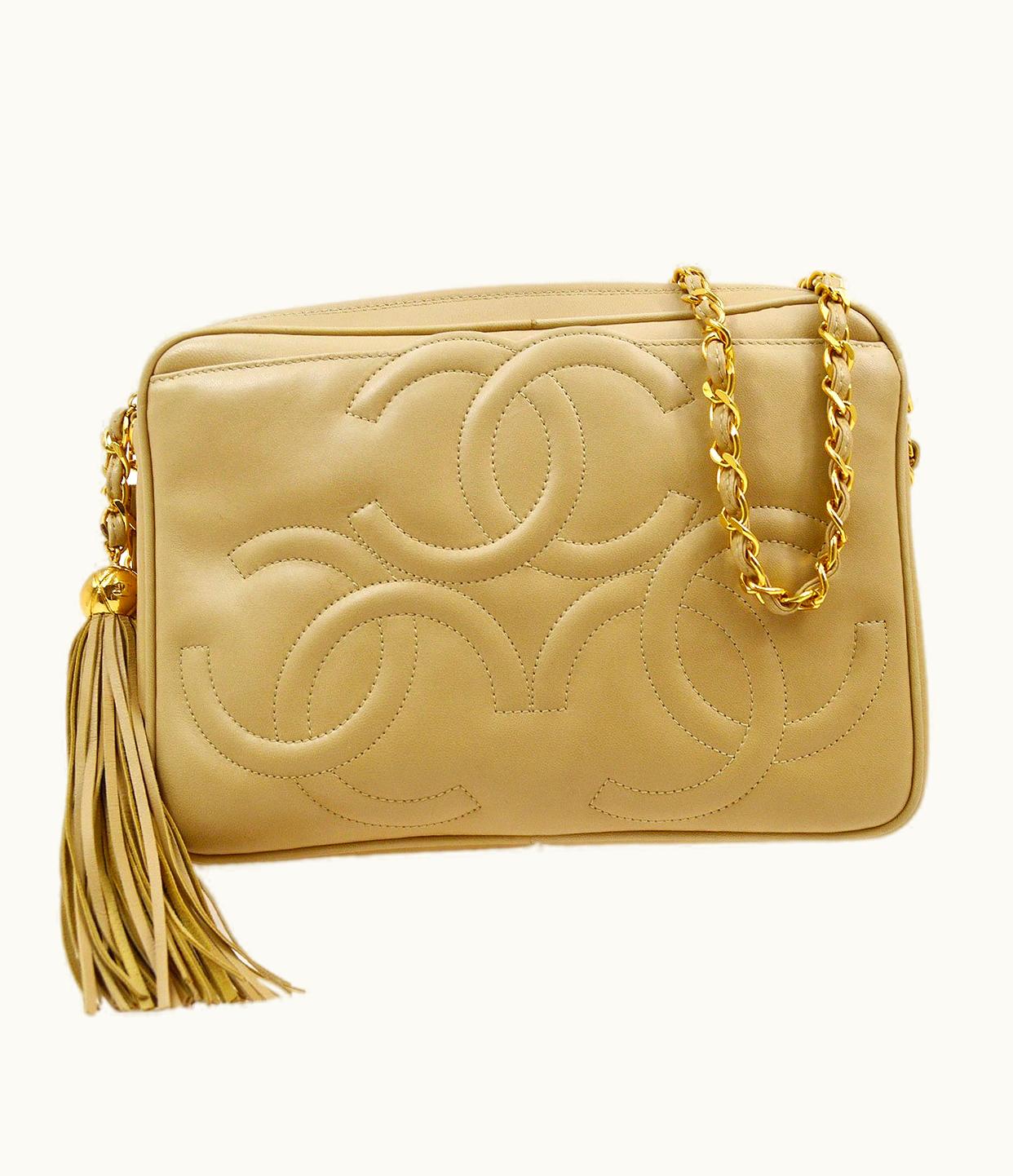 Chanel 1994-1996 Triple CC Camera Bag Small Beige Lambskin 01999