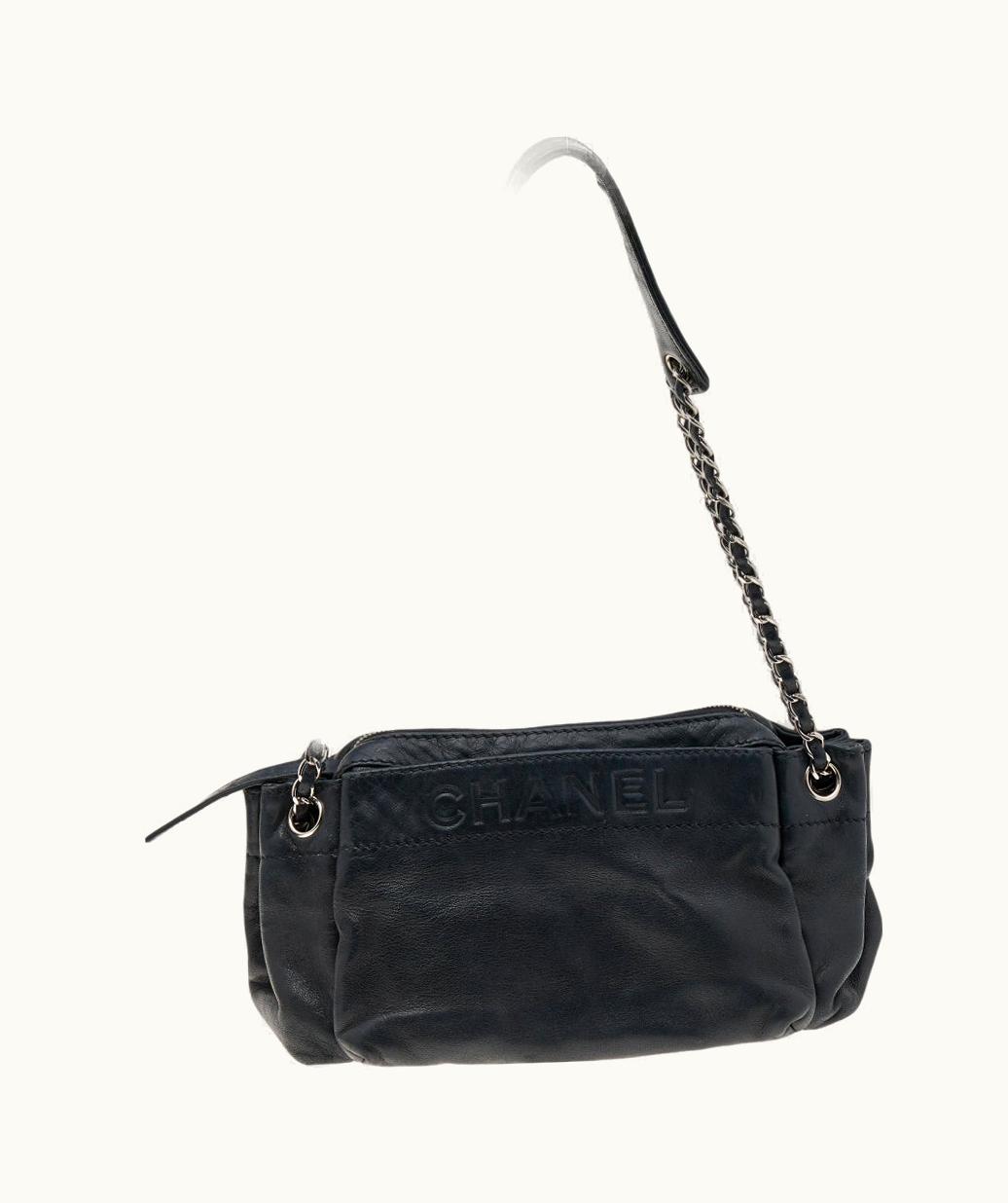 Chanel Accordion Zipper Bag Black Leather
