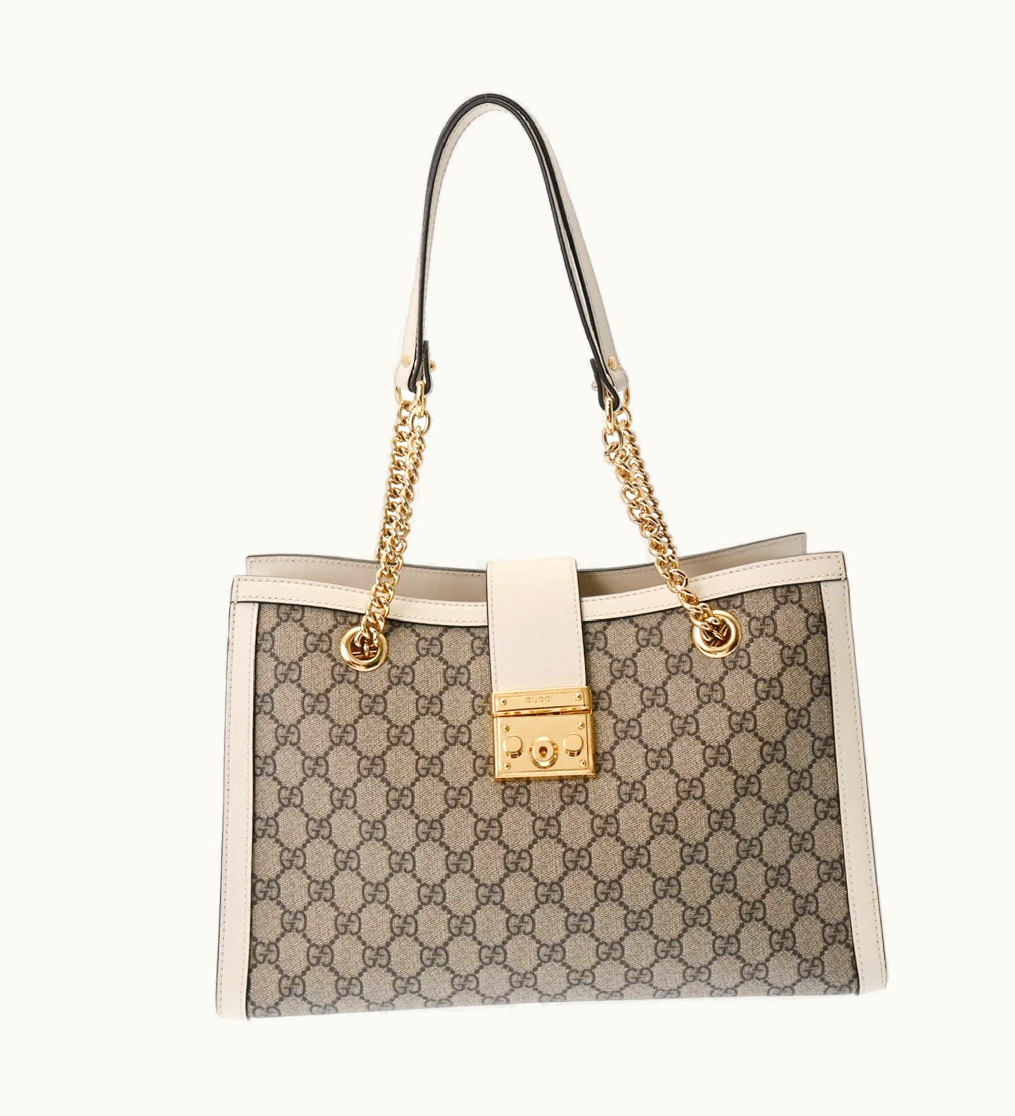 Gucci Padlock GG Medium Chain Shoulder Bag Beige 479197 Women's Supreme Canvas Tote