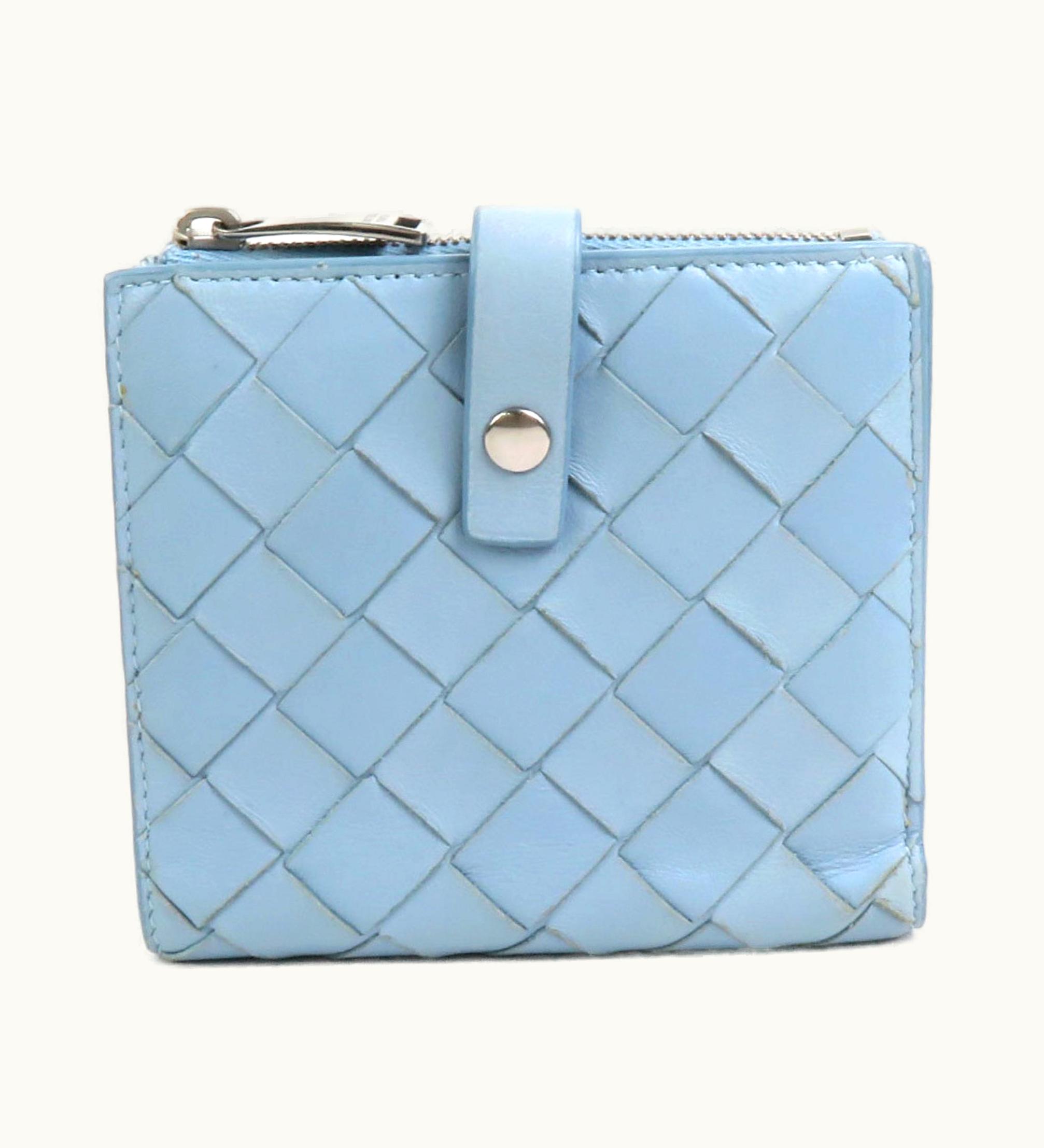 Bottega Veneta Bifold Wallet Intrecciato Leather Light Blue Silver Unisex
