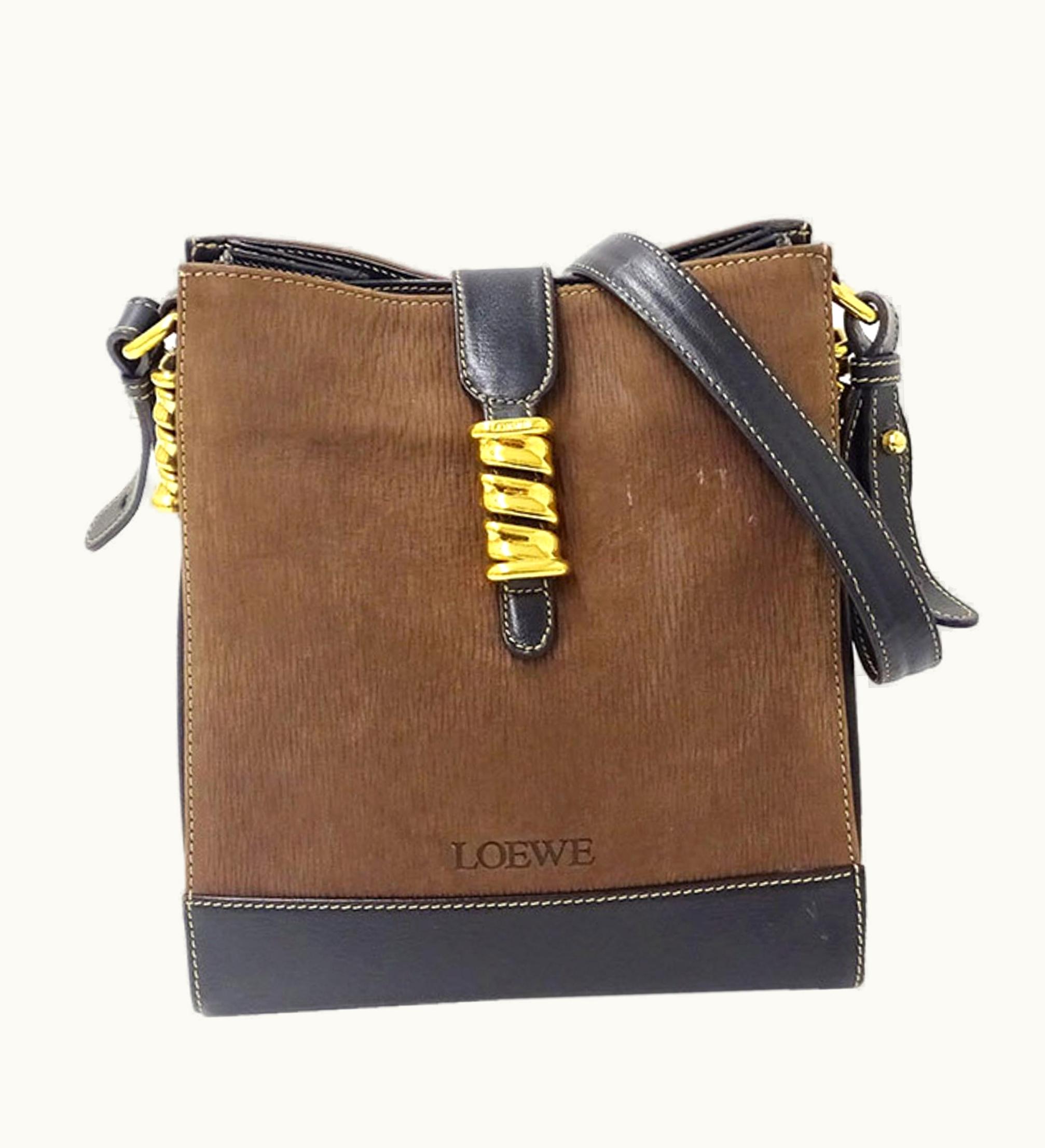 Loewe Bag Women's Shoulder Velazquez Leather Brown Black Slanting