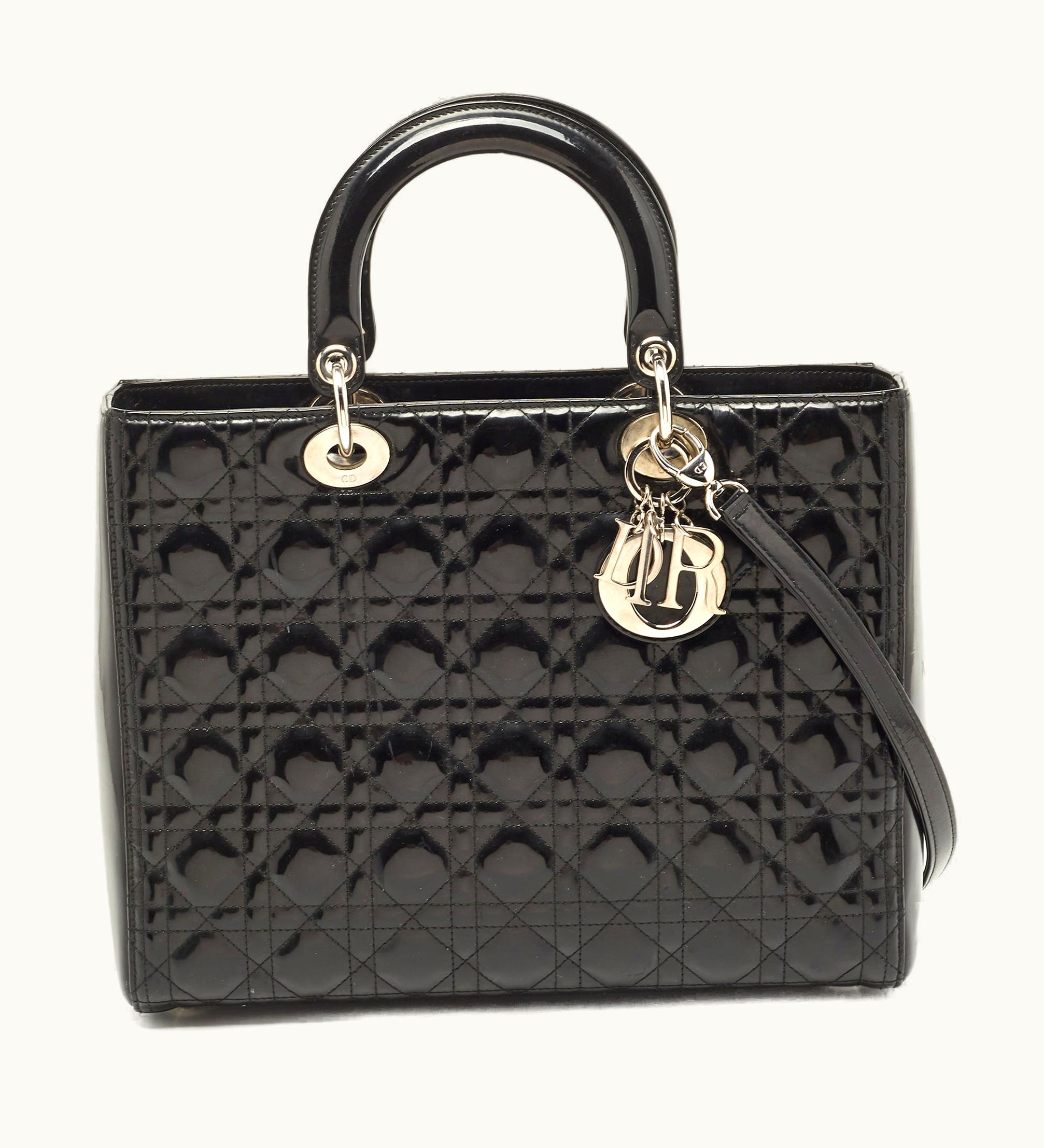 Dior Lady Large Tote Black Patent Leather