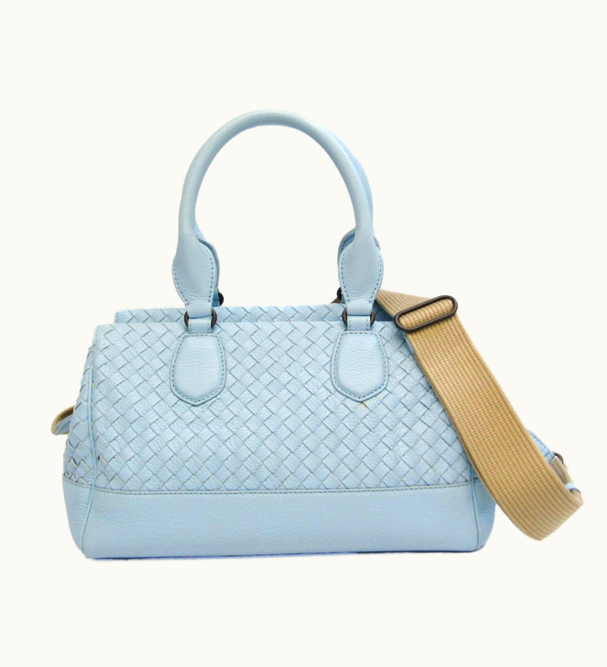 Bottega Veneta Intrecciato Women's Leather Handbag, Shoulder Bag Light Blue