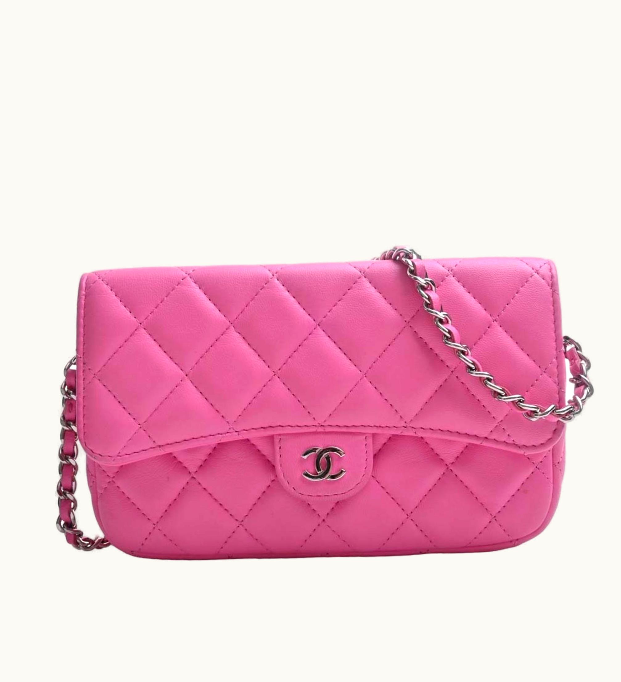 Chanel Lambskin Matelasse Coco Mark Phone Case Chain Shoulder Wallet Long Pink Ladies