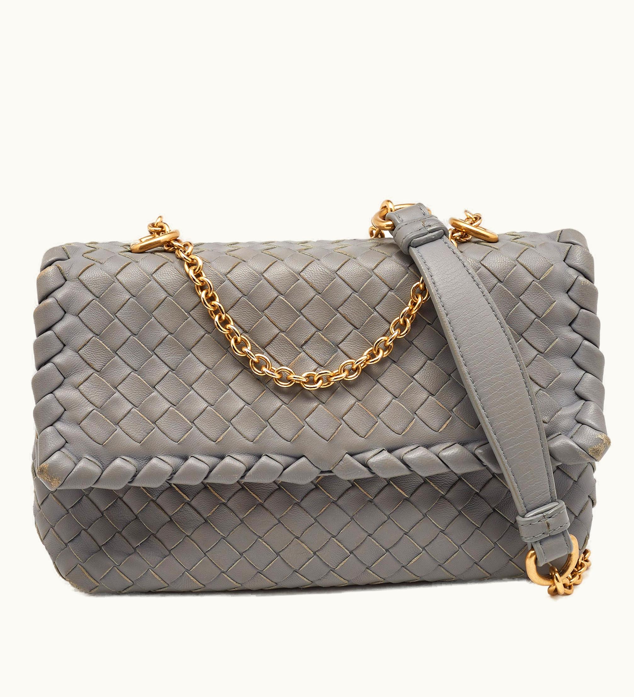Bottega Veneta Grey Intrecciato Leather Baby Olimpia Shoulder Bag