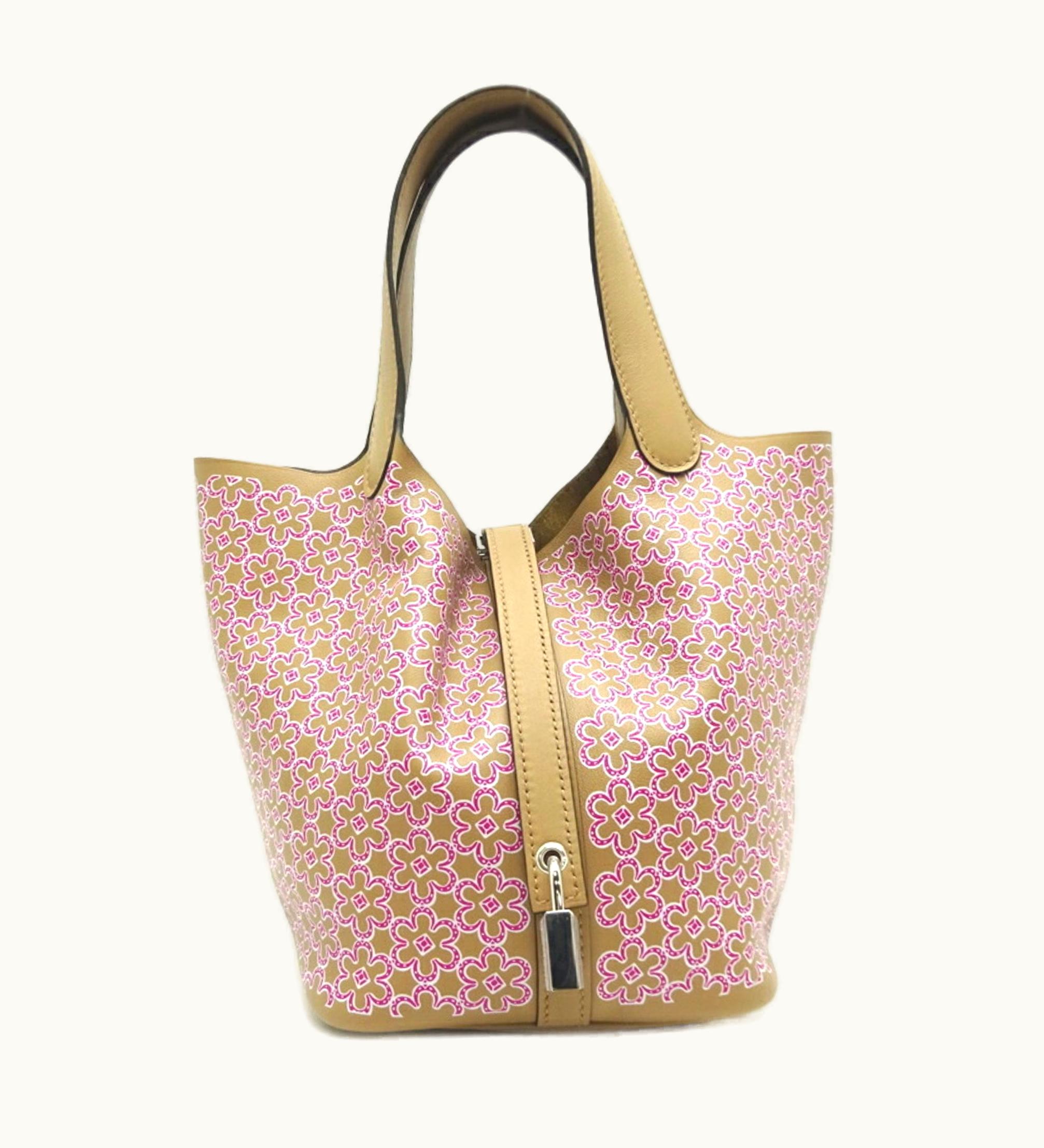 Hermès Picotin Lock PM Lucky Daisy U Engraved Women's Handbag Vaux Swift Chai/Rose/White Silver [Palladium] Hardware
