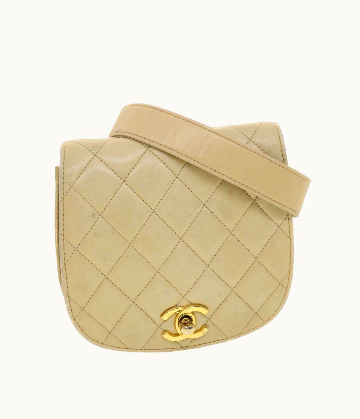 Chanel Shoulder Bag Lamb Skin Beige CC
