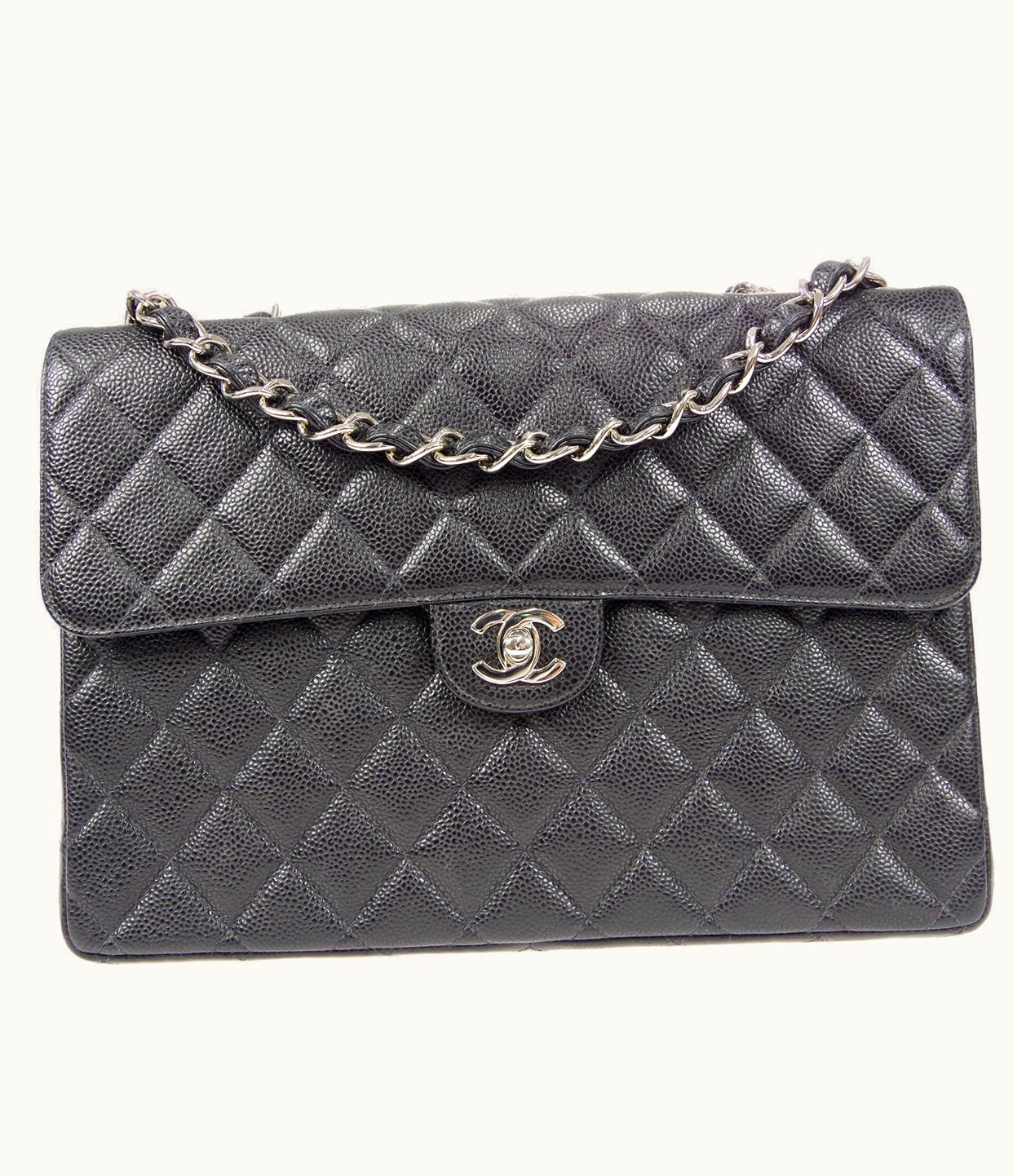 Chanel 2000-2001 Classic Flap Jumbo Shw Black Caviar 48504