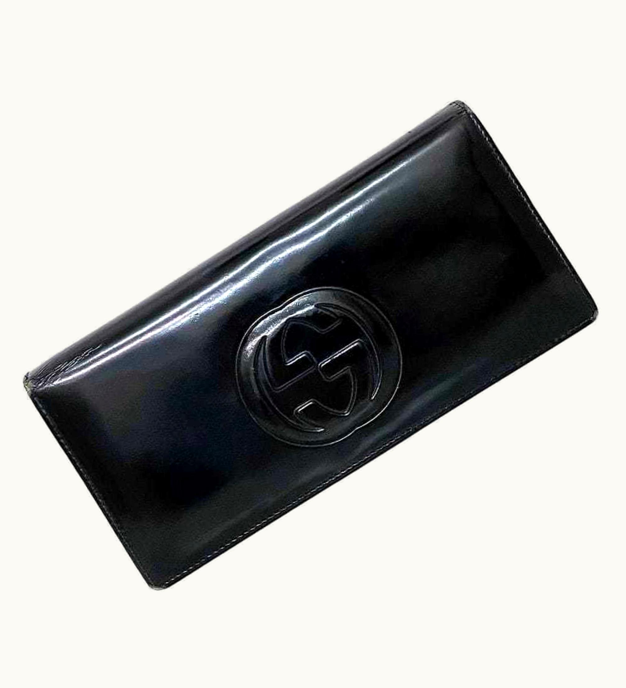 Gucci Bifold Long Wallet Black Interlocking 350 0379 1925 5 Patent Leather