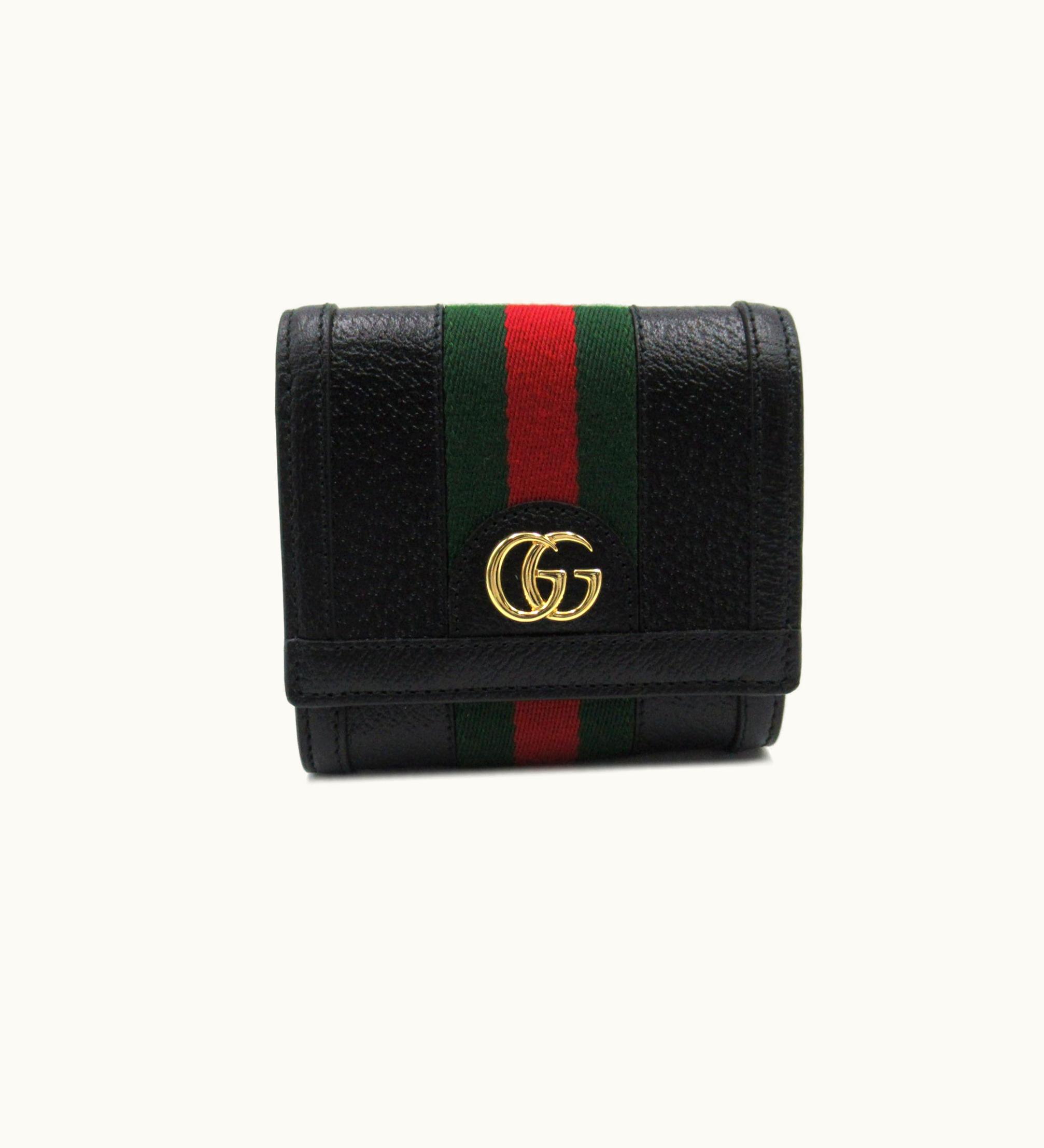 Gucci Gucci Ophidia Leather Web Stripe GG Compact Wallet Black Leather 719887