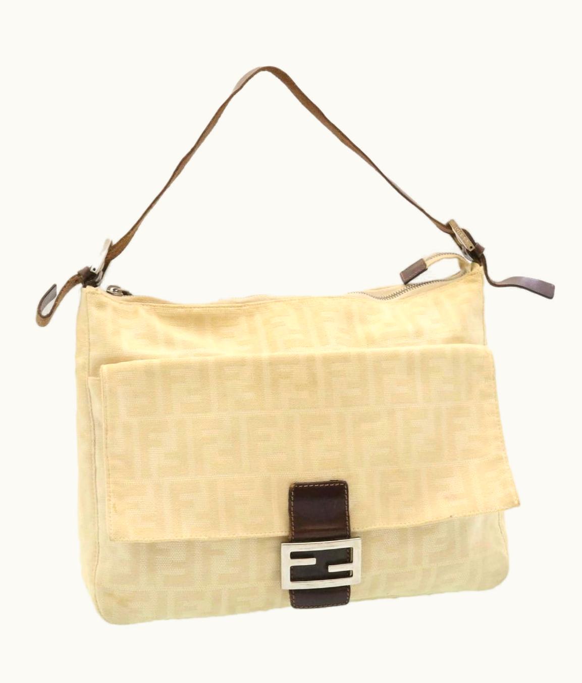Fendi FENDI Mamma Zucca Canvas Baguette Shoulder Bag Beige