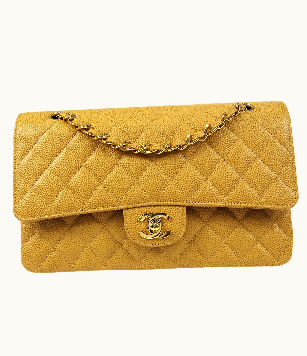 Chanel Classic Double Flap Medium Shoulder Bag Beige Caviar 18728