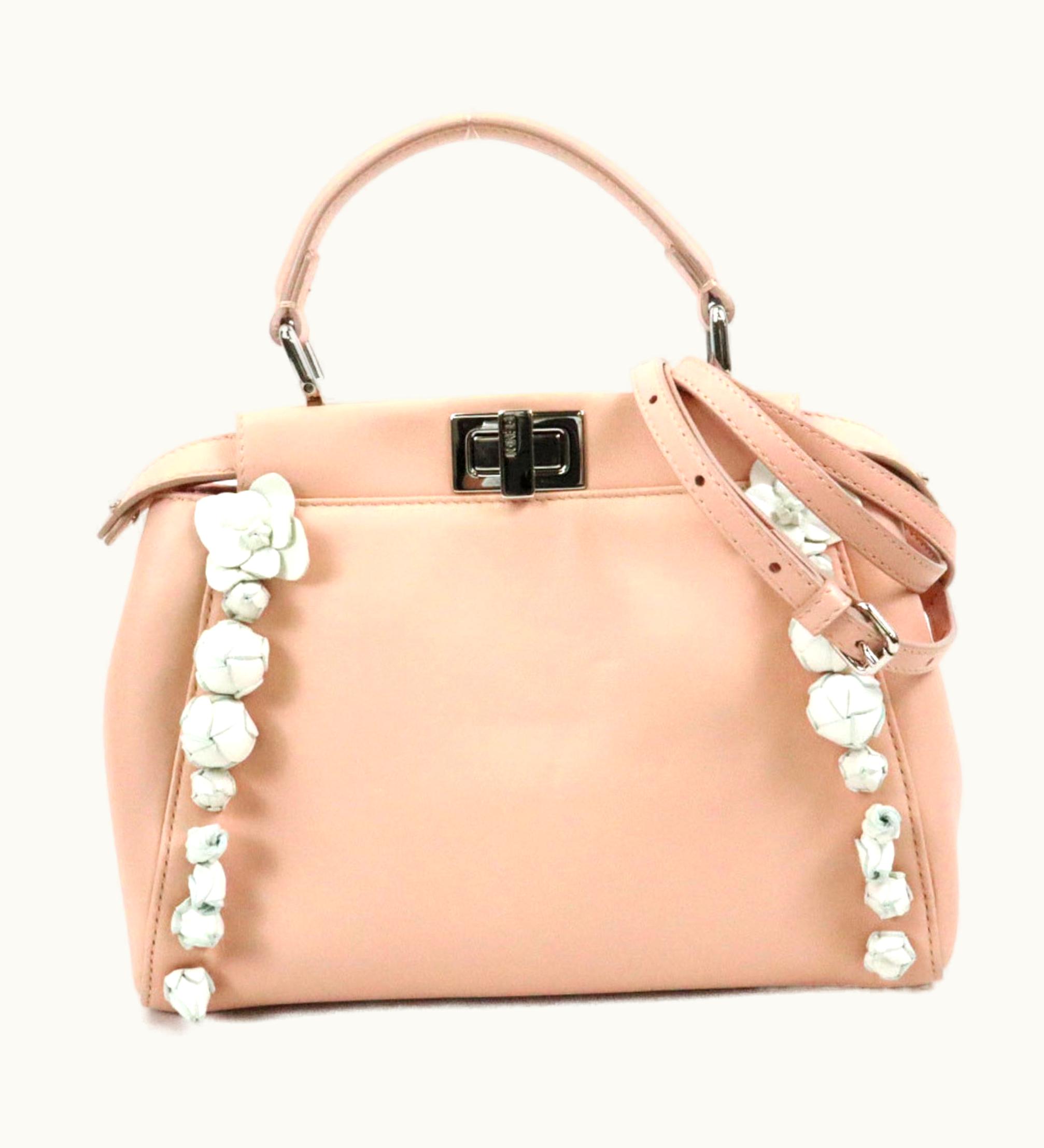 Fendi Fendi Handbag Shoulder Bag Mini Peekaboo Leather Pink Beige/White Silver Women's