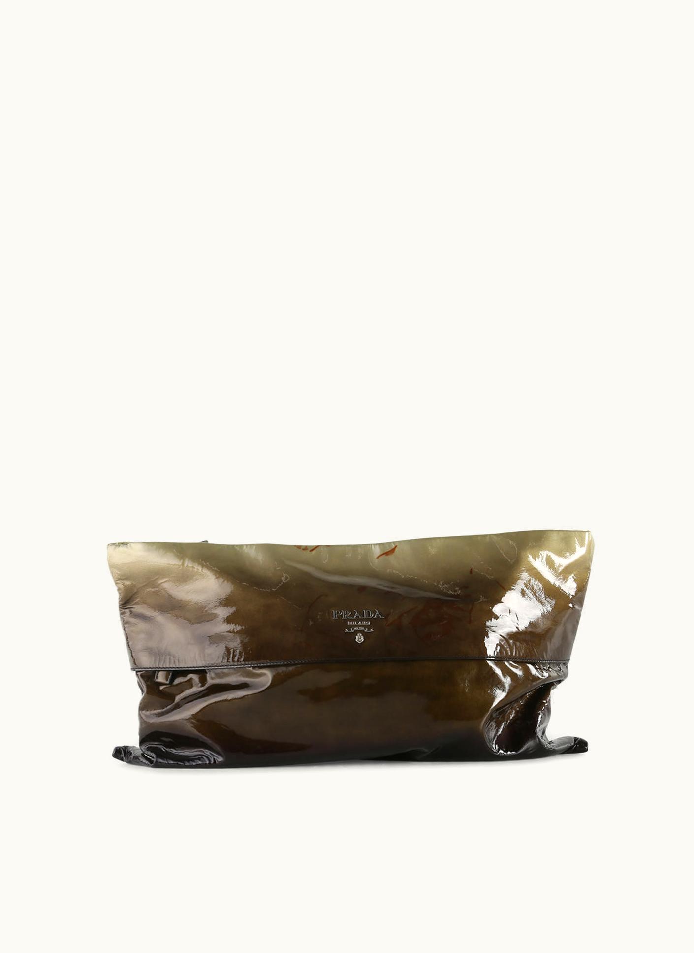 Prada Prada Olive Green Ombre Patent Leather Clutch