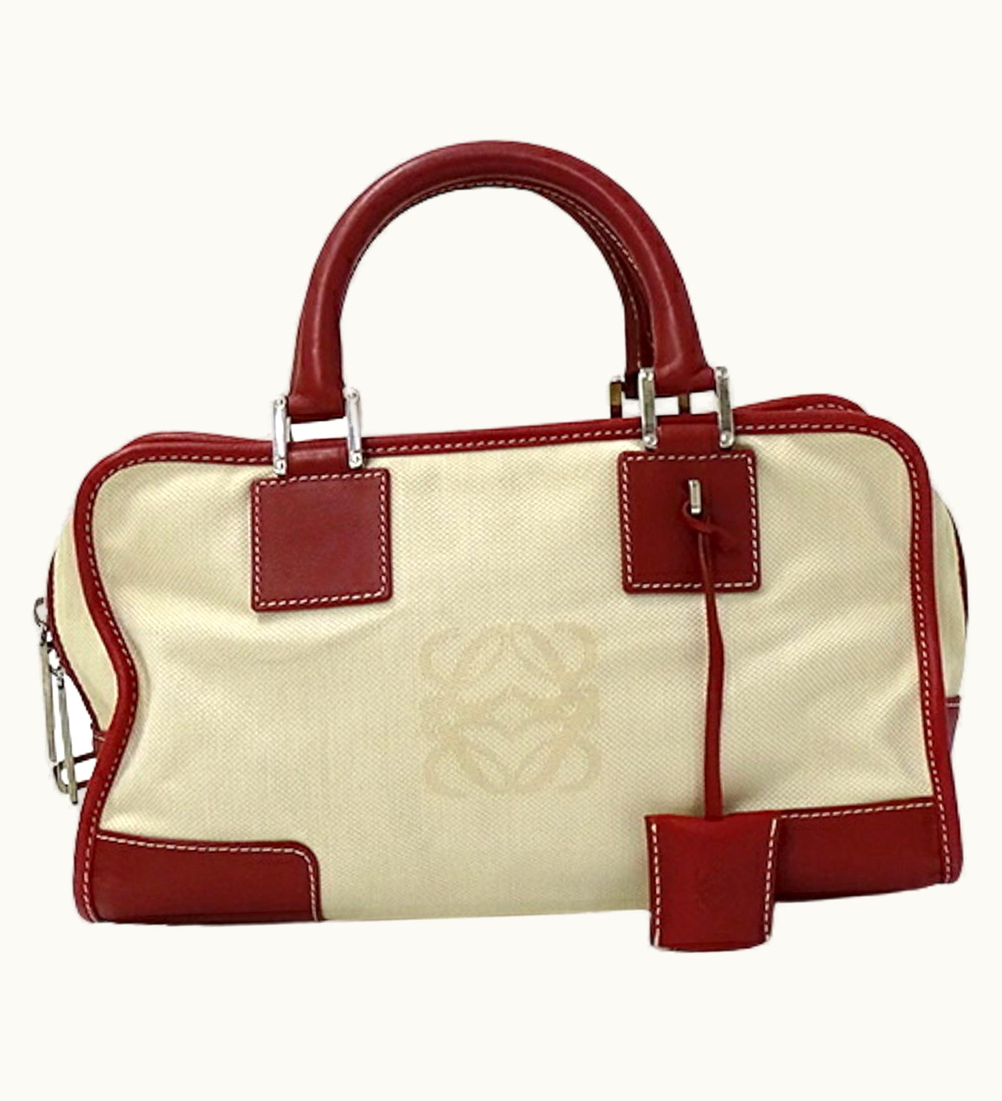 Loewe Loewe Bag Ladies Handbag Amazona 28 Canvas Leather White Red