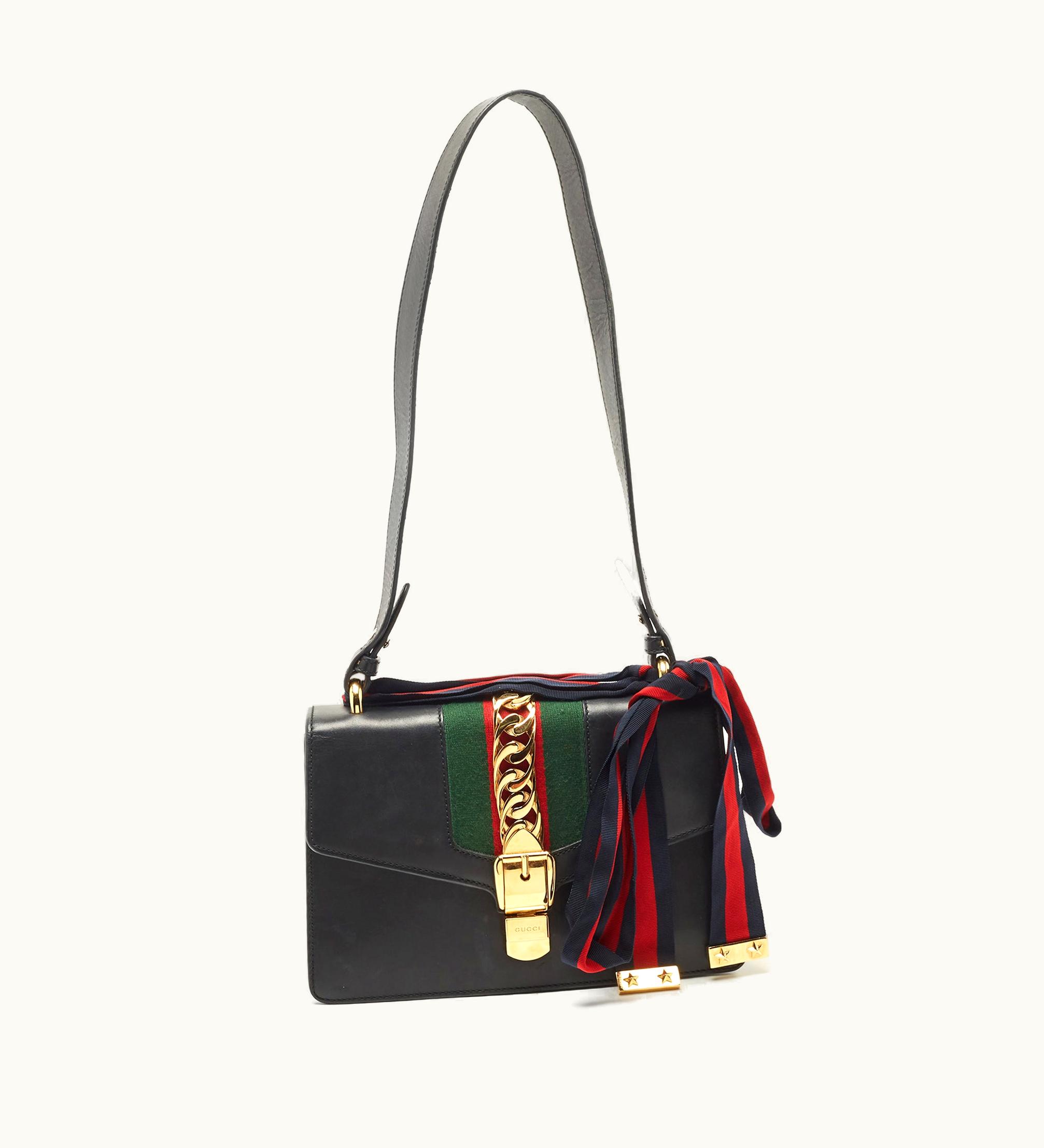 Gucci Gucci Sylvie Small Leather Shoulder Bag Black