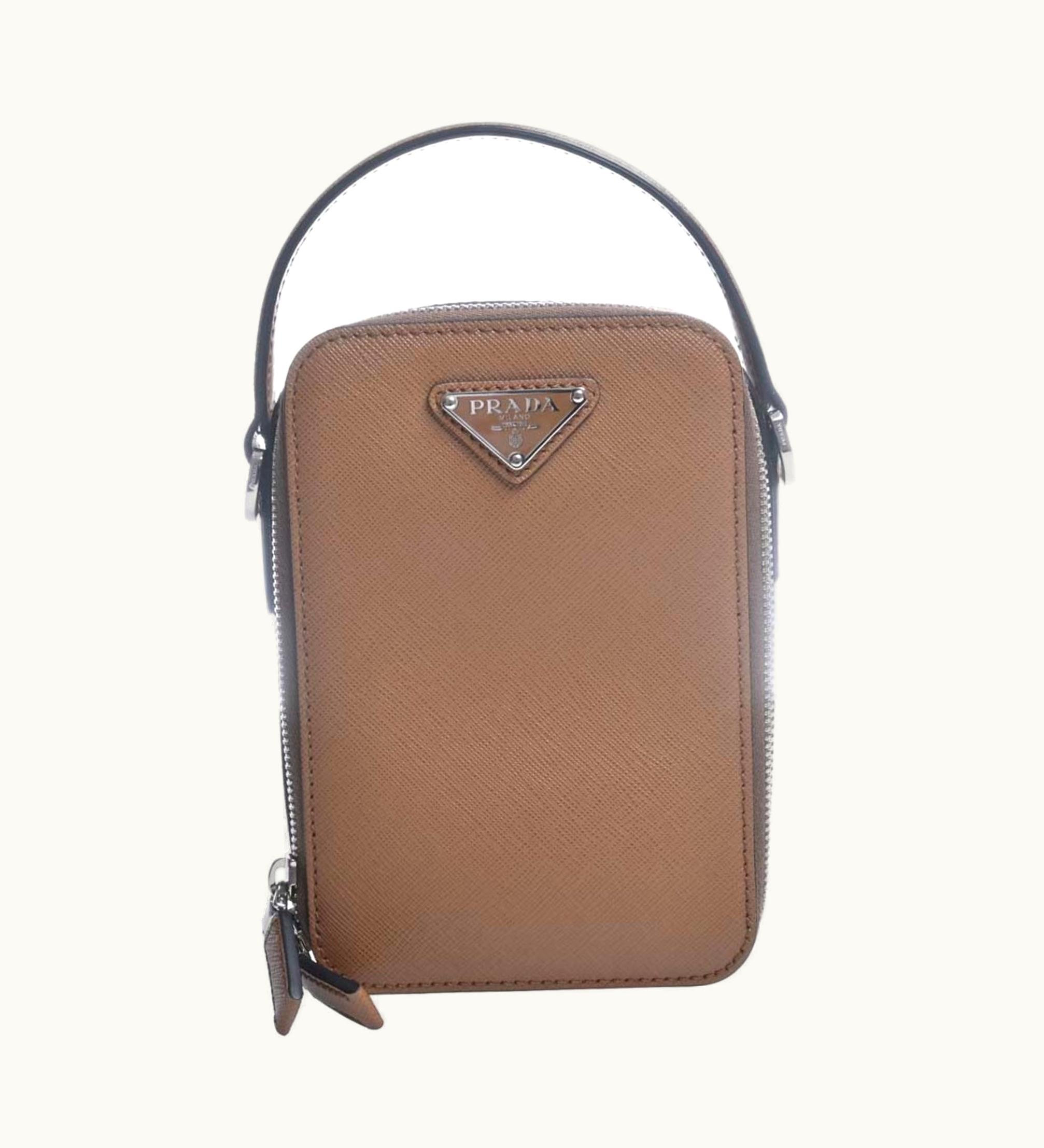 Prada Prada Saffiano Triangle Logo 2Way Handbag Brown Ladies
