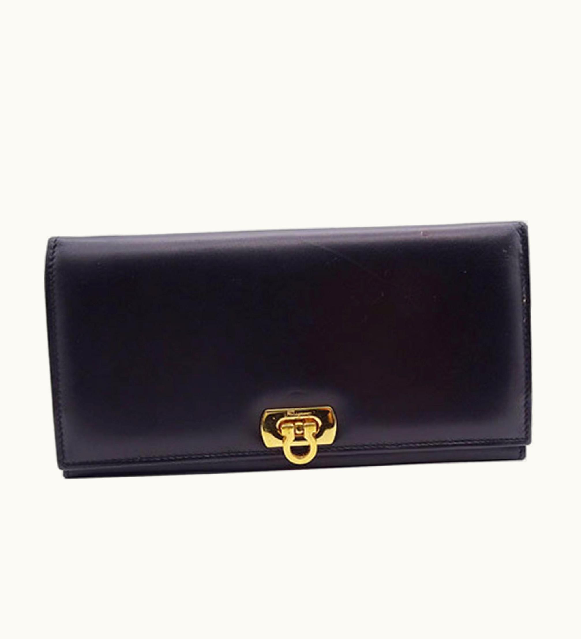 Salvatore Ferragamo Salvatore Ferragamo Wallet Women's Long Leather Gancini Black Gold