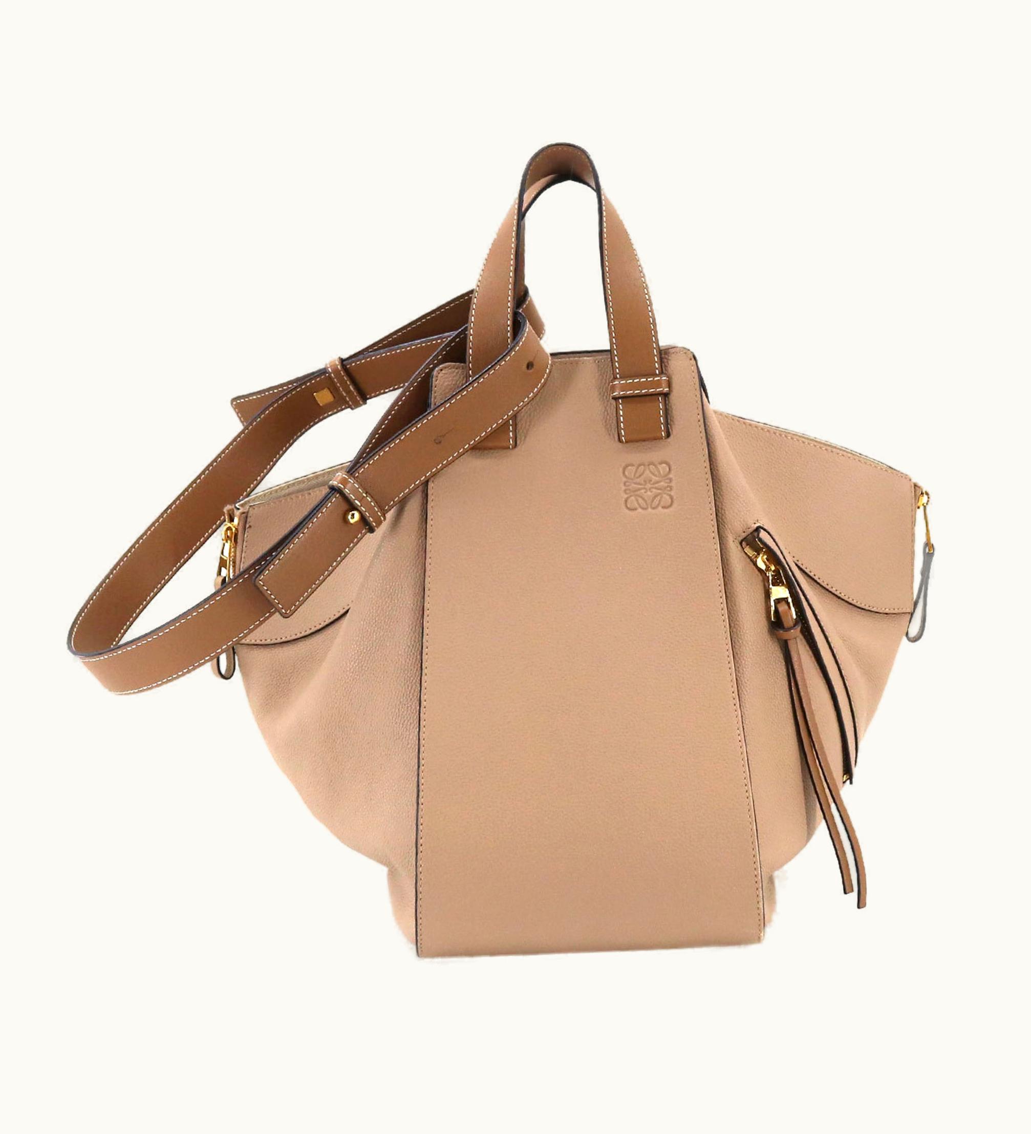 Loewe Loewe Hammock Medium 2Way Hand Shoulder Bag Leather Beige Brown Gold Hardware