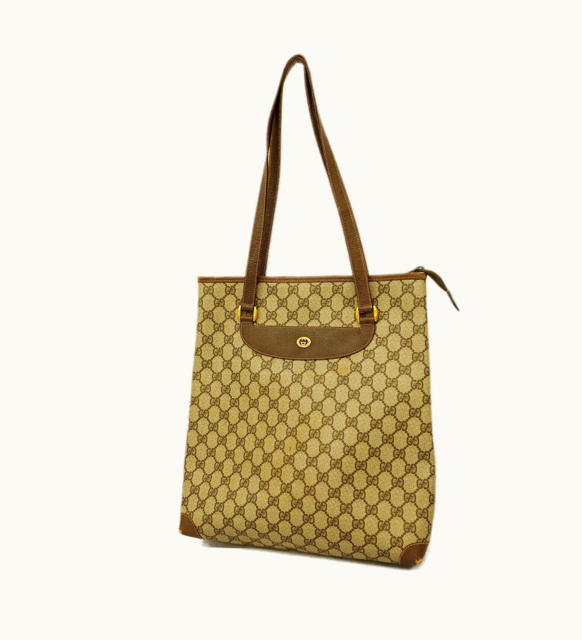 Gucci Gucci Tote Bag GG Supreme 156 02 905 Women's Pvc, Leather Beige, Brown