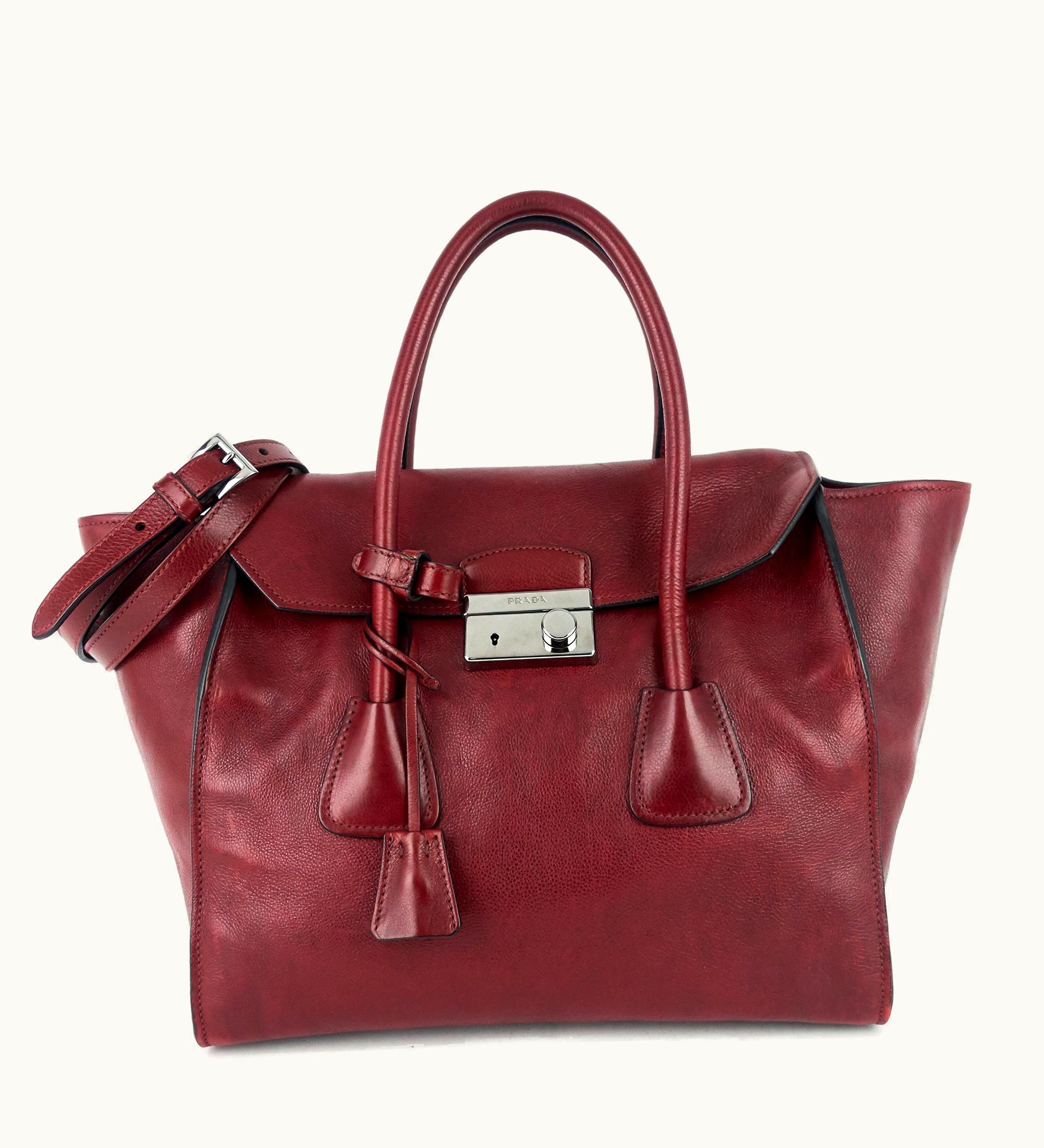 Prada Prada Twin Pocket Large Glace Calf Leather Tote Bag