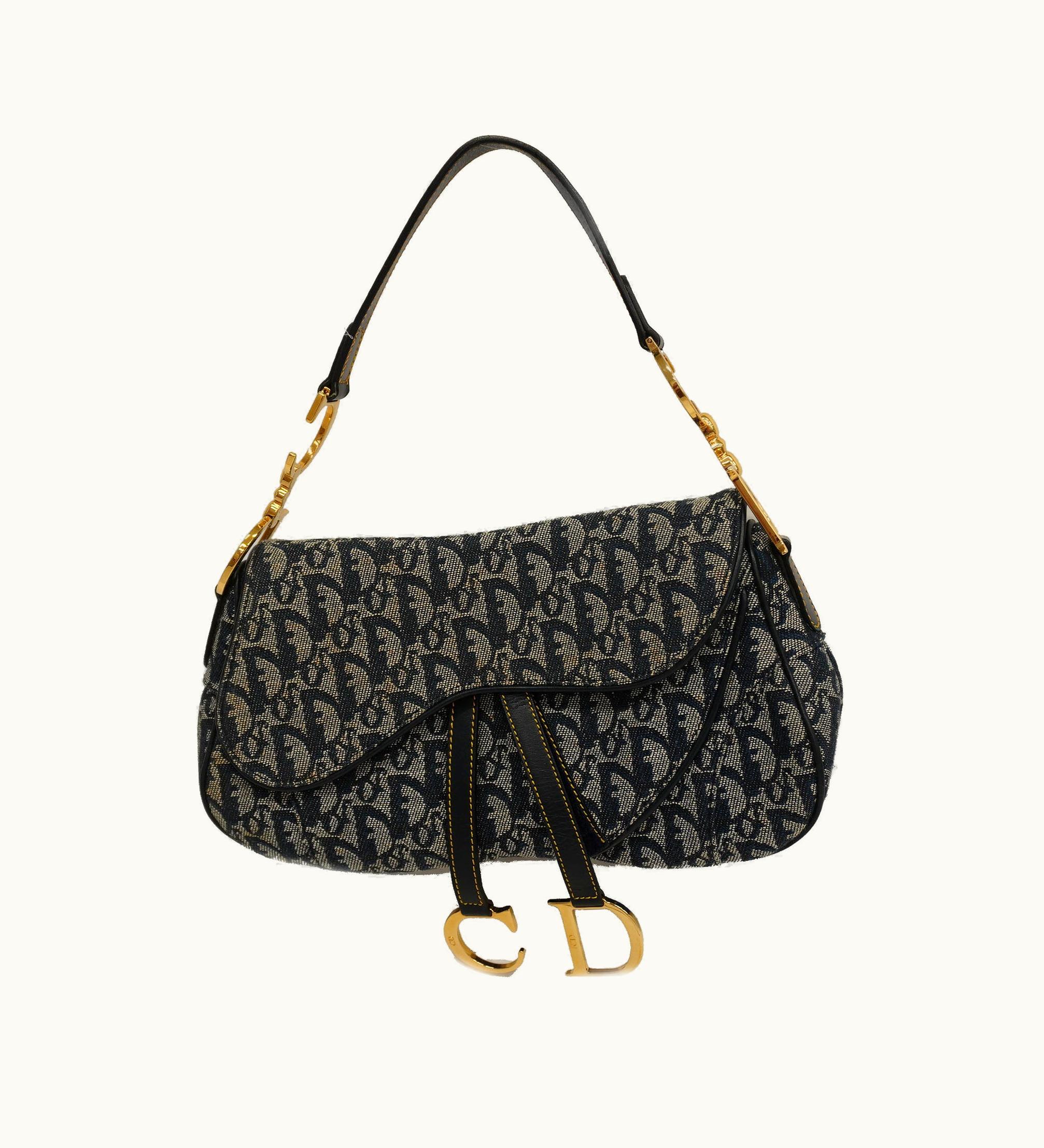 Dior Dior Trotter Saddle Bag Women's Canvas Navy