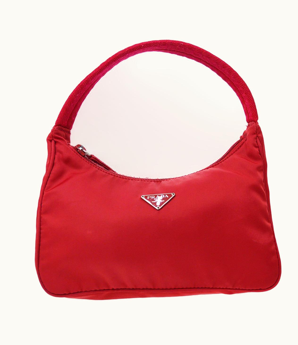 Prada Prada 28 Red Nylon Hobo Bag Gs02301K